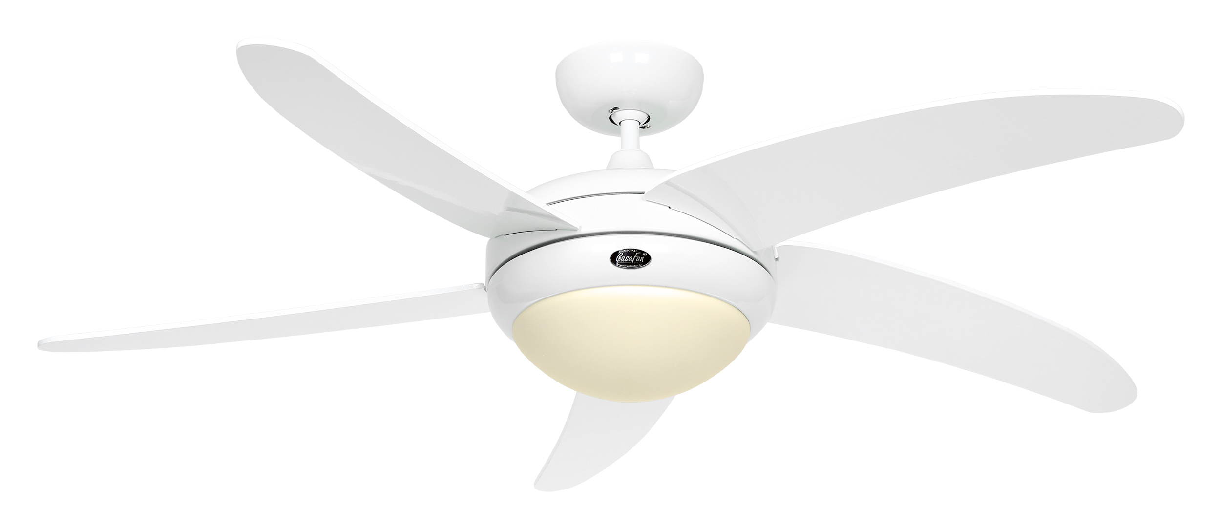 CasaFan Deckenventilator ECLICA WE-WE mit Fernbedienung - Gehäuse Lack weiß - 5 Flügel Lack weiß - Ø 132 - mit Leuchte