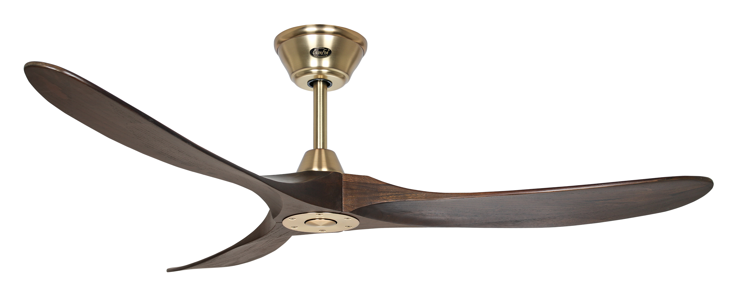 CasaFan Deckenventilator ECO GENUINO 152 MG-NB - Gehäuse Messing gebürstet - 3 Flügel Massivholz Nussbaum gebeizt - Ø 152 cm - mit Fernbedienung