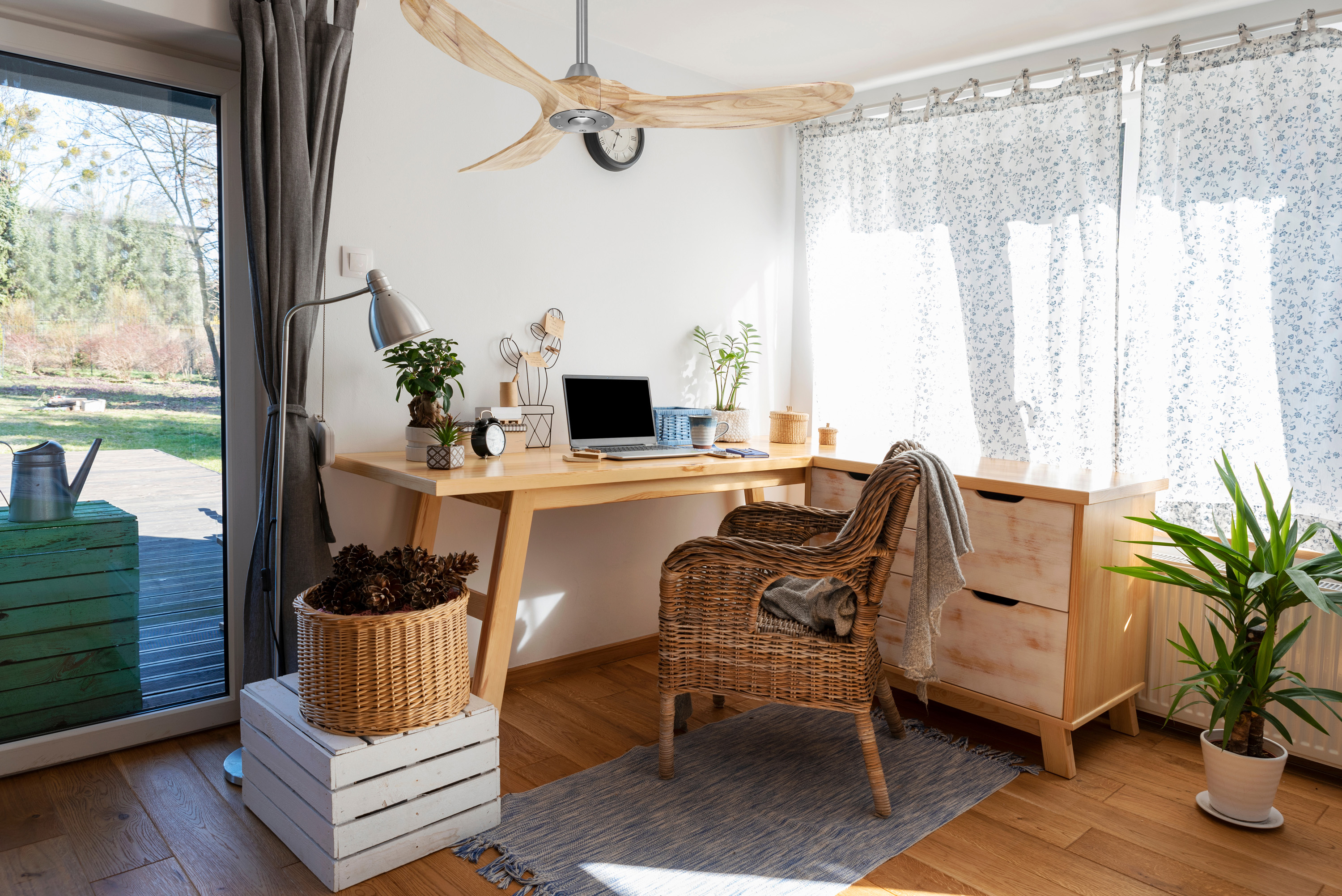 Ambiente CasaFan Deckenventilator ECO GENUINO 152 BN-NT - Gehäuse Chrom gebürstet - 3 Flügel Massivholz natur - Ø 152 cm - mit Fernbedienung