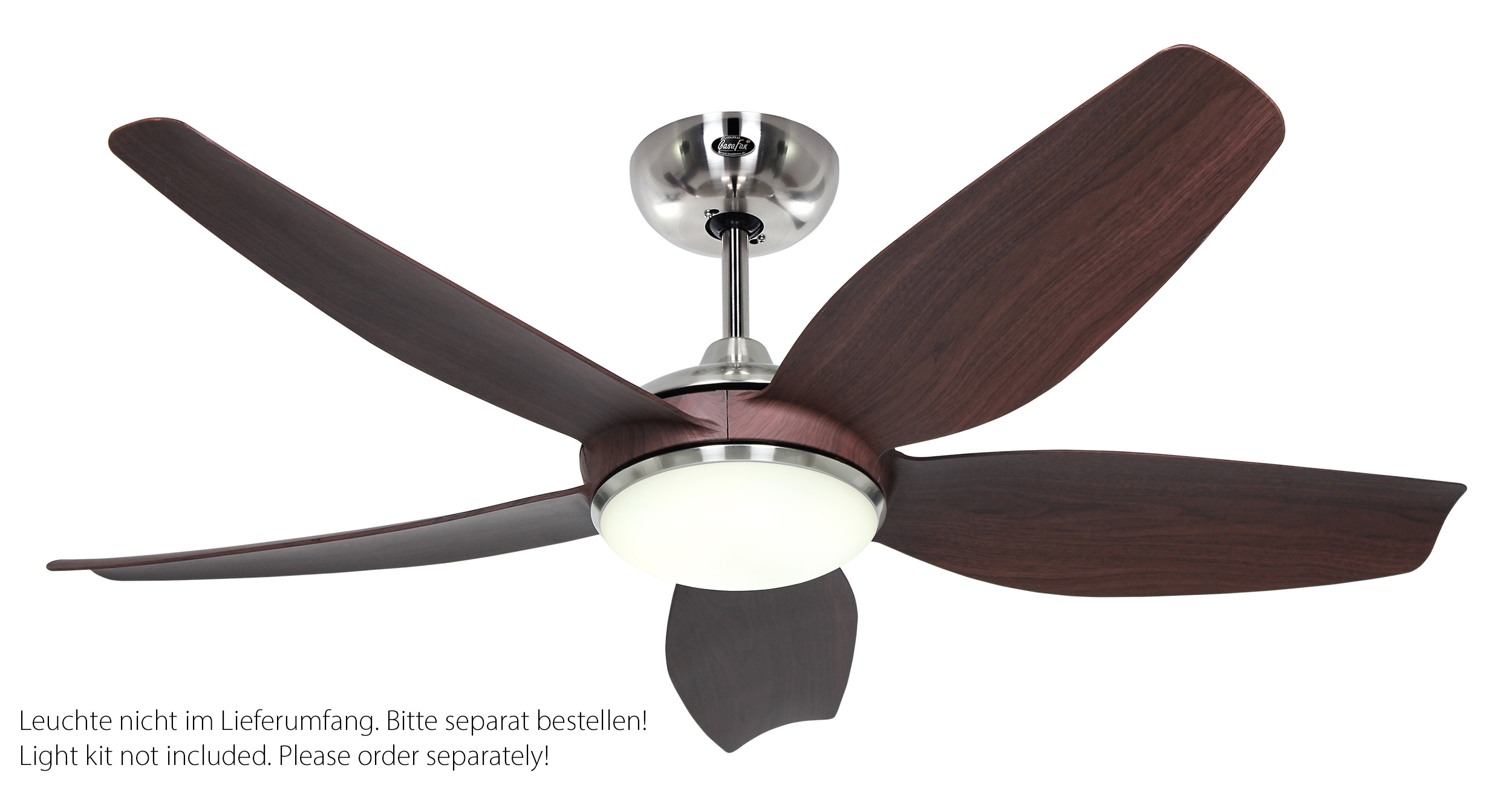 CasaFan Deckenventilator Eco Volare 116 BN-NB- Gehäuse Chrom gebürstet- 5 Flügel Nussbaum - mit Fernbedienung - Ø 116 cm