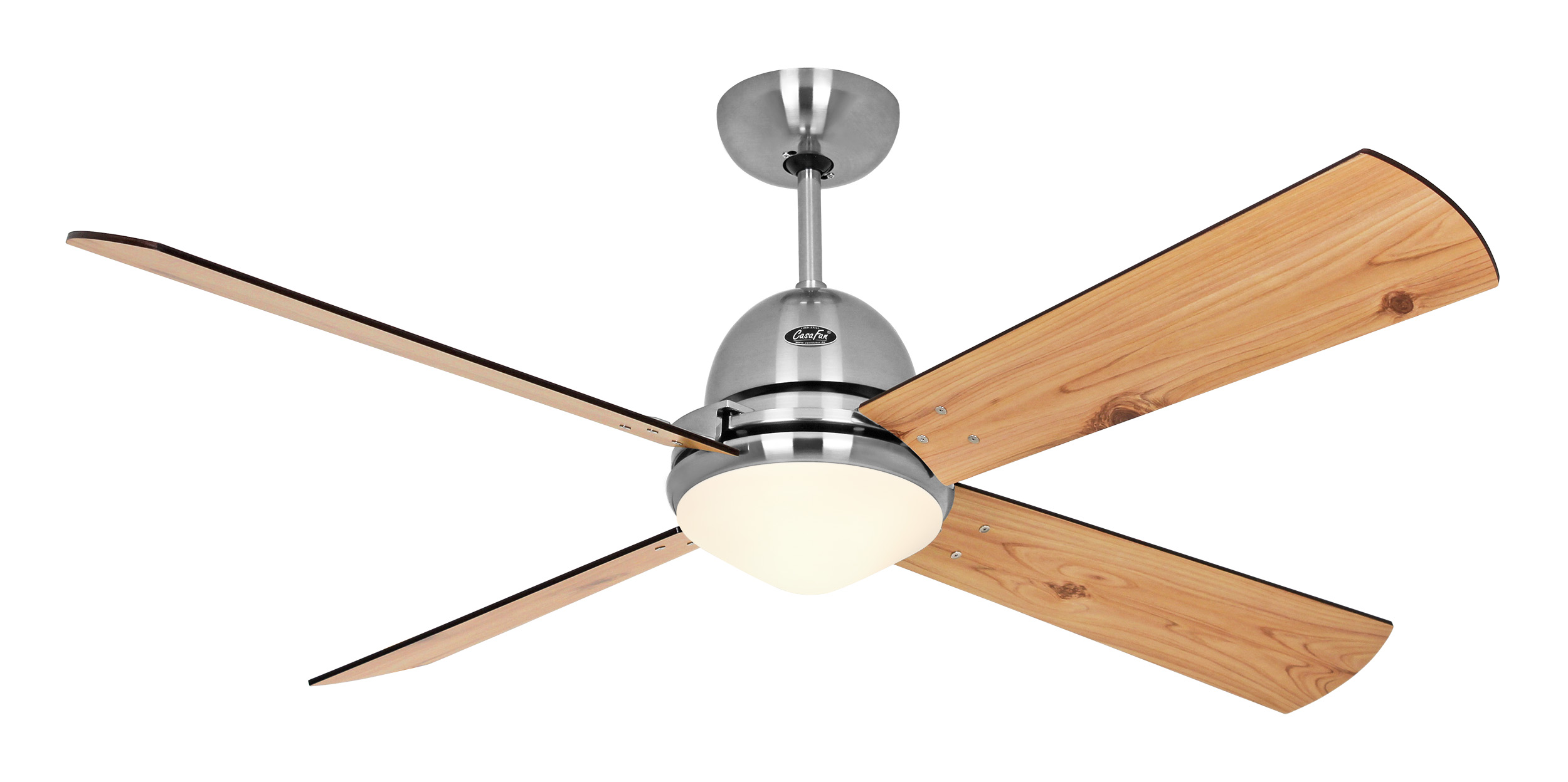 CasaFan Deckenventilator LIBECCIO BN mit Fernbedienung - Chrom gebürstet - 4 Flügel Kirsche/Ahorn  Ø 120 cm - 4 Flügel Wenge/Astpinie Ø 142 - mit Leuchte