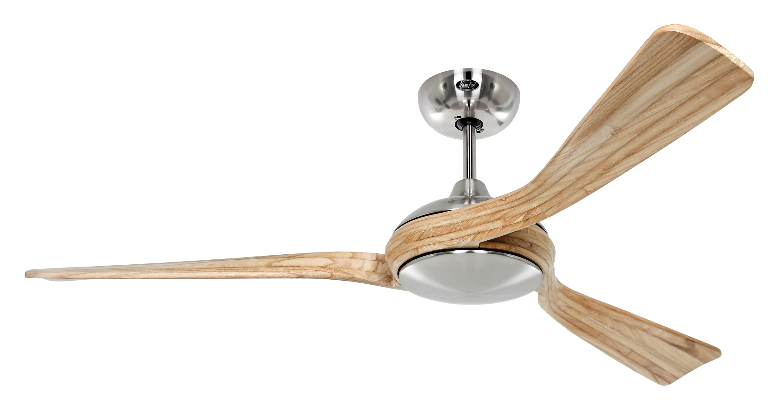 CasaFan Deckenventilator Eco Interior BN-NT- Gehäuse Chrom gebürstet - 3 Flügel Holz natur - mit Fernbedienung - Ø 140 cm