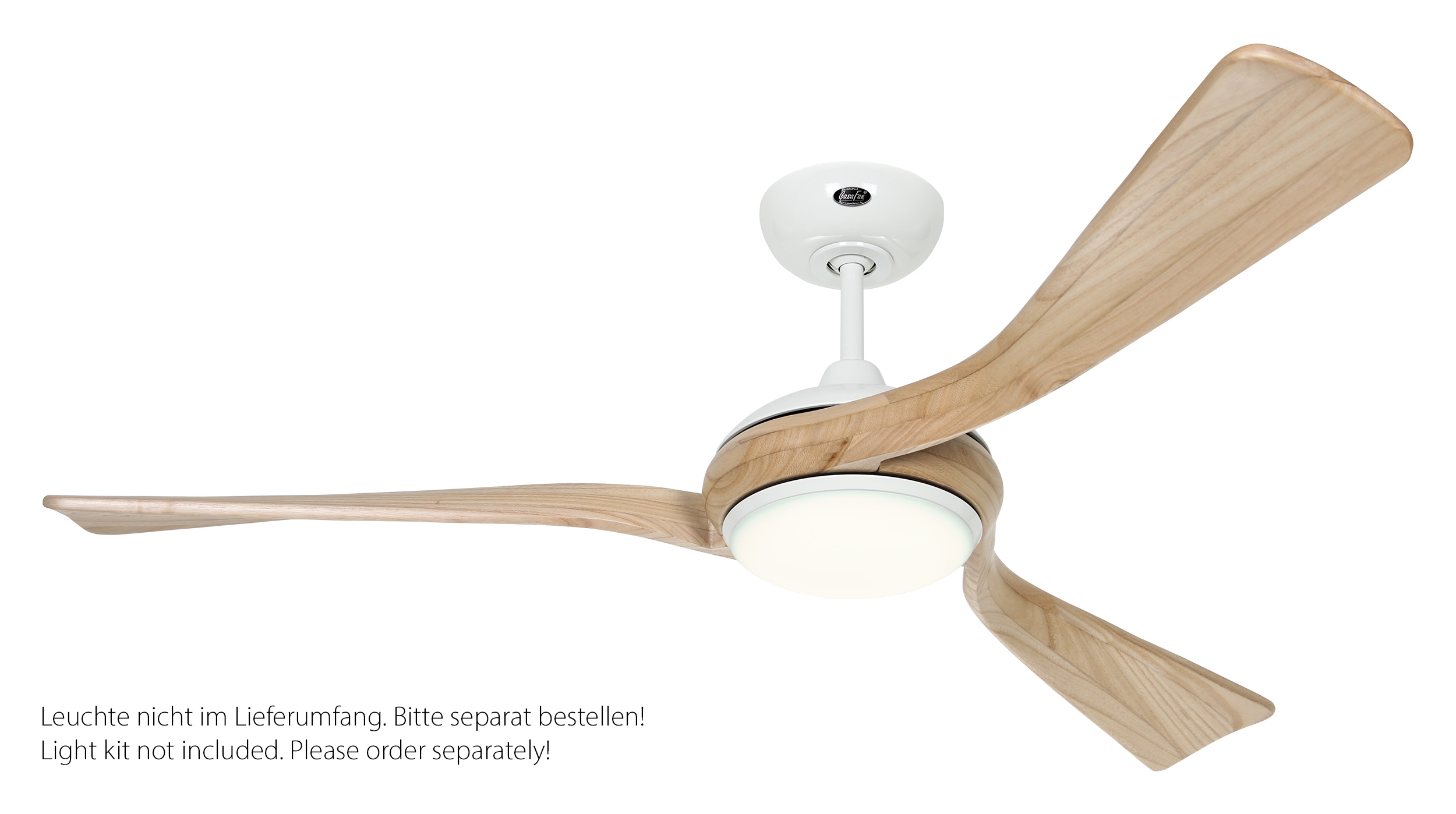 CasaFan Deckenventilator Eco Interior WE-NT- Gehäuse Lack weiß - 3 Flügel Holz natur - mit Fernbedienung - Ø 140 cm