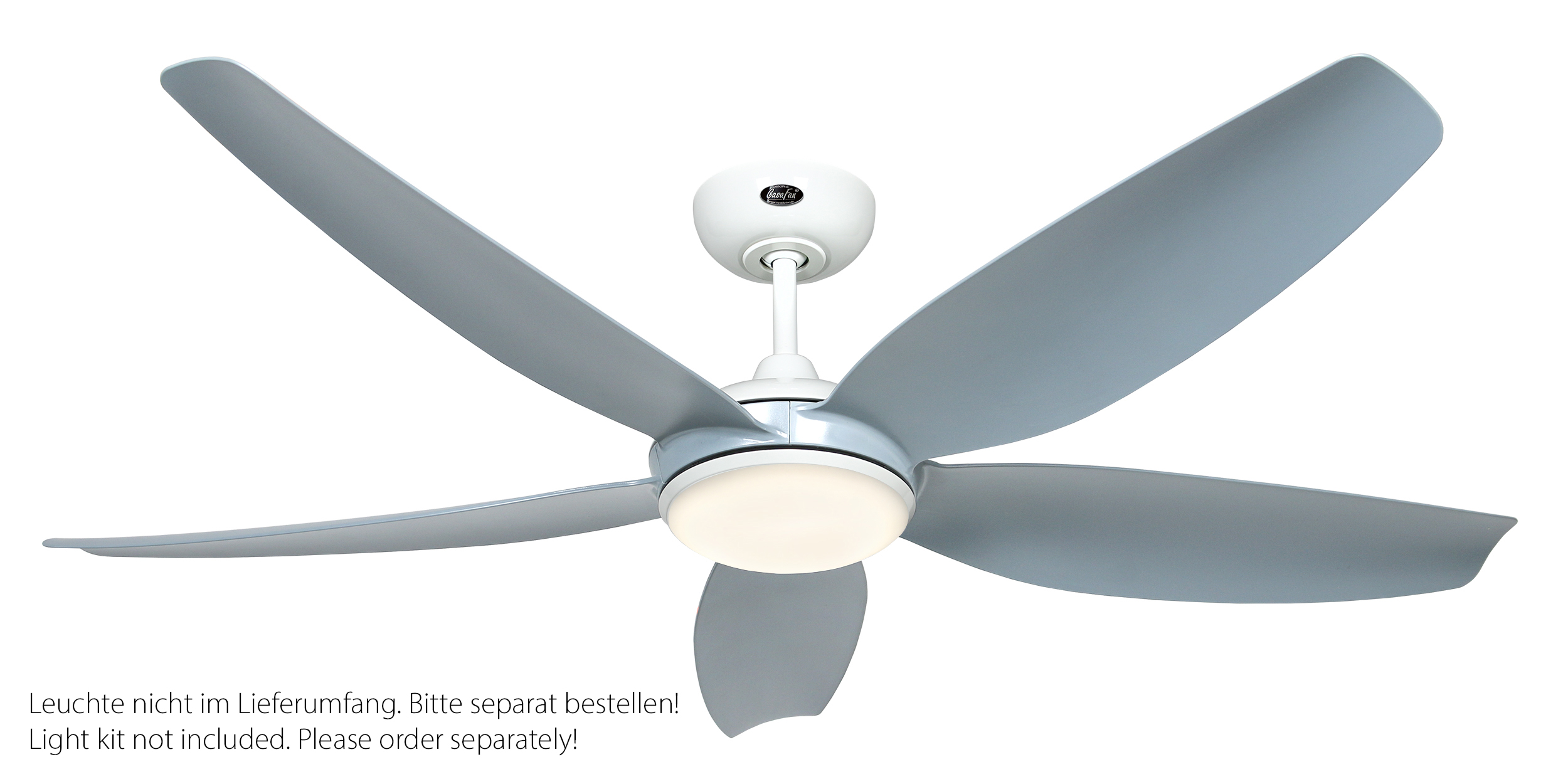 CasaFan Deckenventilator Eco Volare 142 WE-LG - Gehäuse Lack weiß - 5 Flügel Lack lichtgrau - mit Fernbedienung - Ø 142 cm