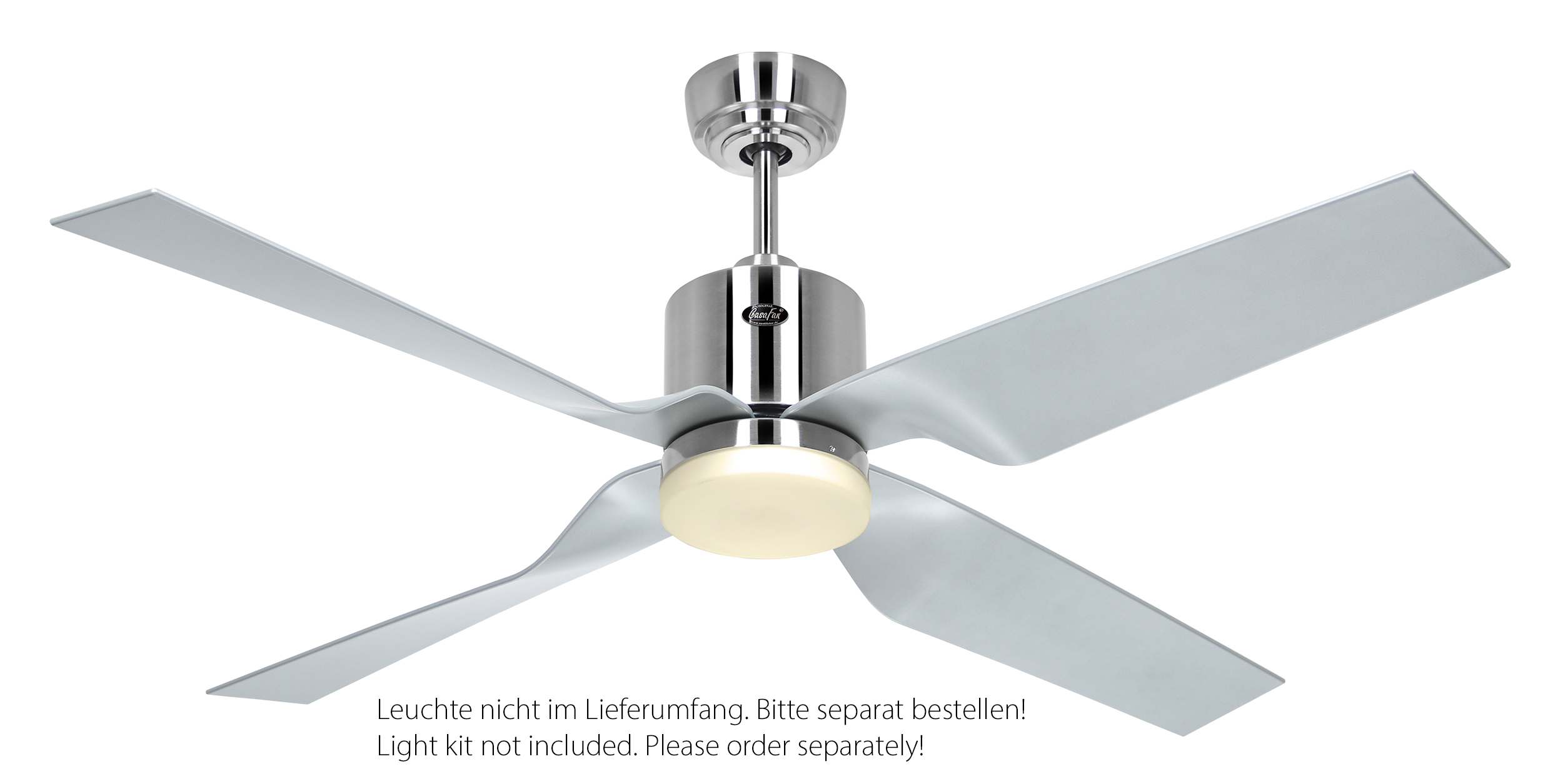 CasaFan Deckenventilator ECO DYNAMIX II BN-SI - Gehäuse Chrom gebürstet - 4 Flügel Kunststoff Lack silber - Ø 132 cm - mit Fernbedienung
