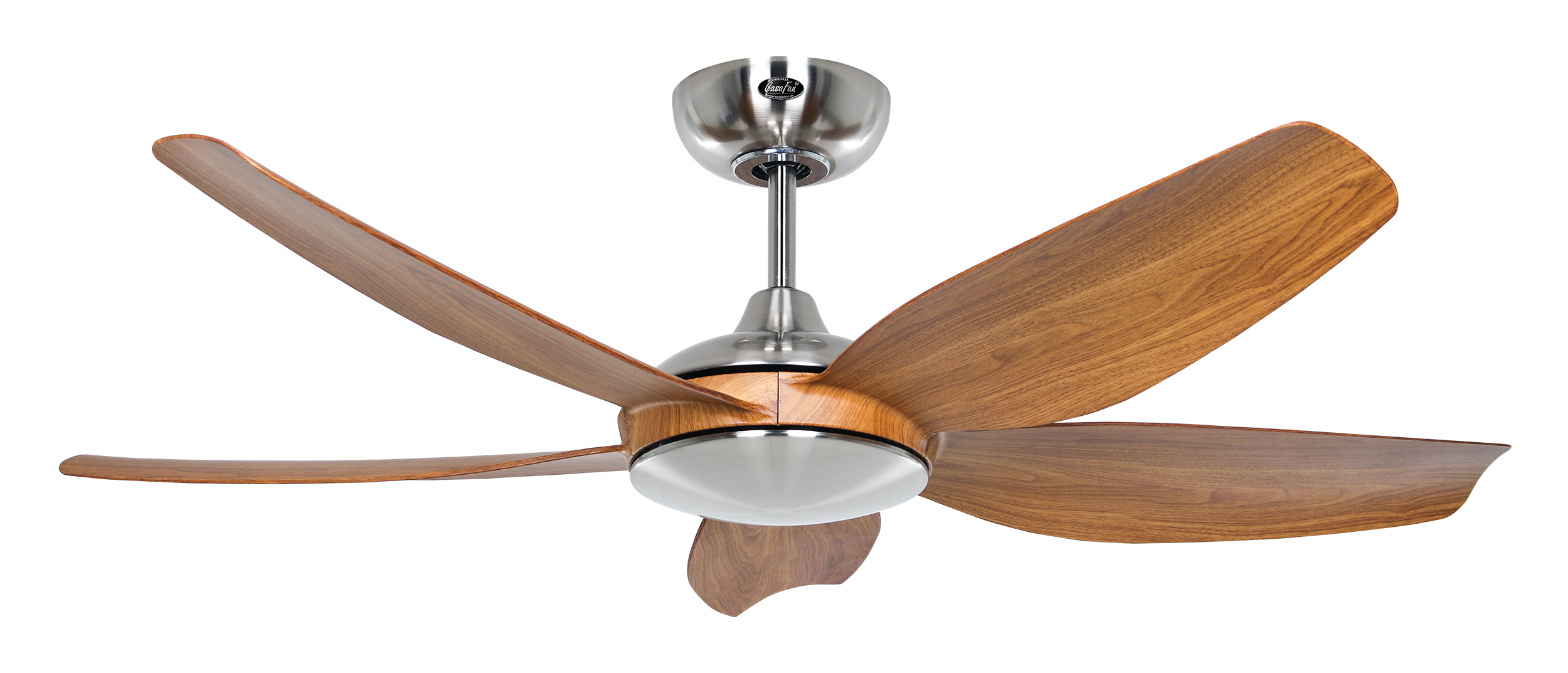 CasaFan Deckenventilator Eco Volare 116 BN-EN - Gehäuse Chrom gebürstet- 5 Flügel Eiche natur - mit Fernbedienung - Ø 116 cm