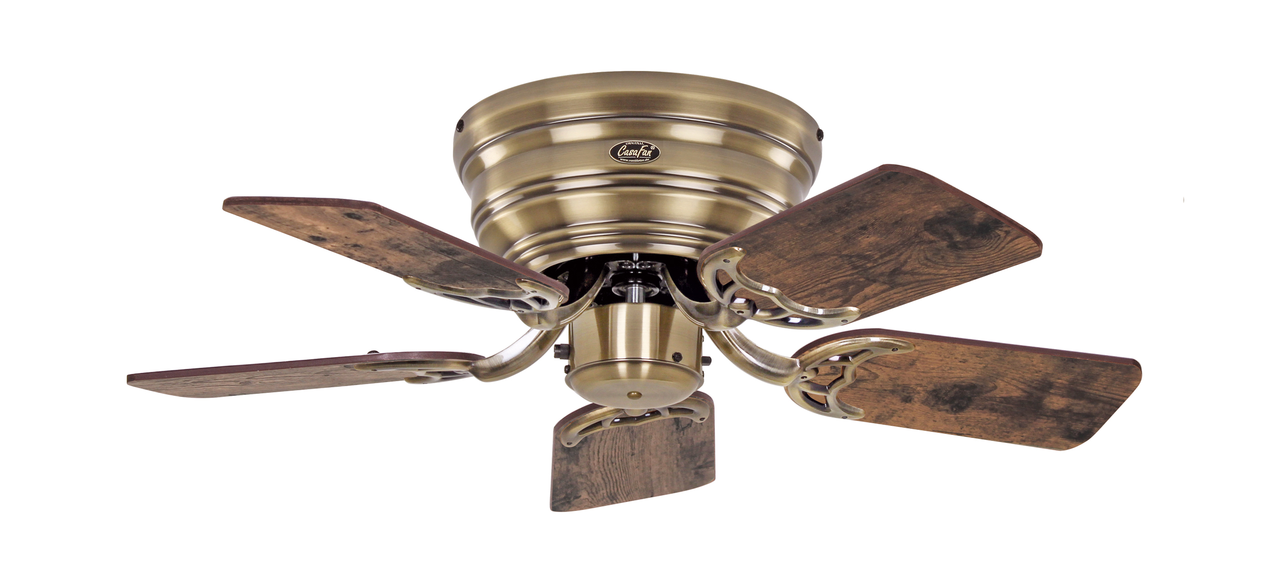 CasaFan Deckenventilator CLASSIC FLAT 75-III MA-AE/EK - Gehäuse Messing antik - Flügel Altholz Eiche/Eiche kolonial - Ø 79,2 cm