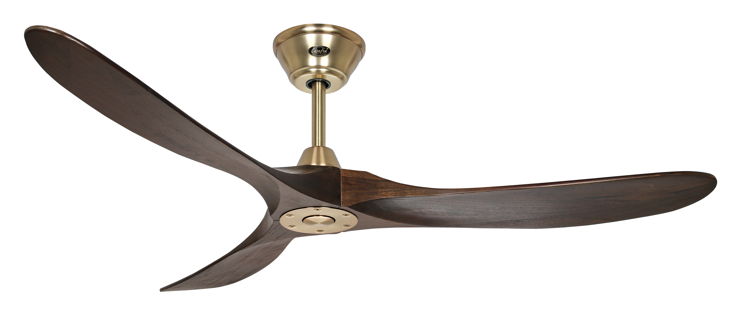CasaFan Deckenventilator ECO GENUINO 152 MG-NB - Gehäuse Messing gebürstet - 3 Flügel Massivholz Nussbaum gebeizt - Ø 152 cm - mit Fernbedienung