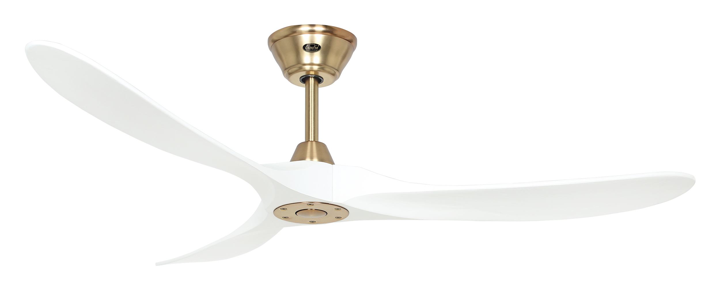 CasaFan Deckenventilator ECO GENUINO 152 MG-MW - Gehäuse Messing gebürstet - 3 Flügel Massivholz Lack matt weiß - Ø 152 cm - mit Fernbedienung