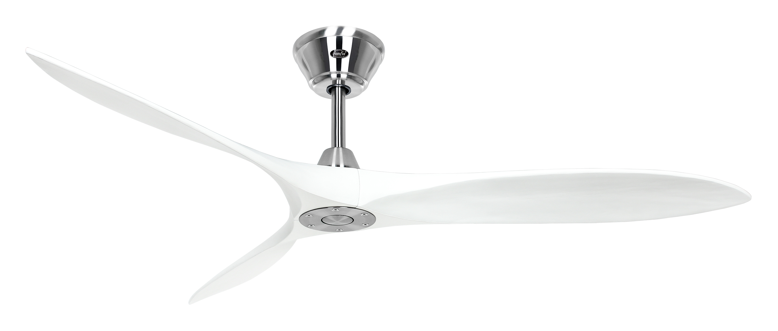 CasaFan Deckenventilator ECO AIRSCREW 152 BN-MW - Gehäuse Chrom gebürstet - 3 Flügel Matt weiß - mit Fernbedienung - Ø 152 cm