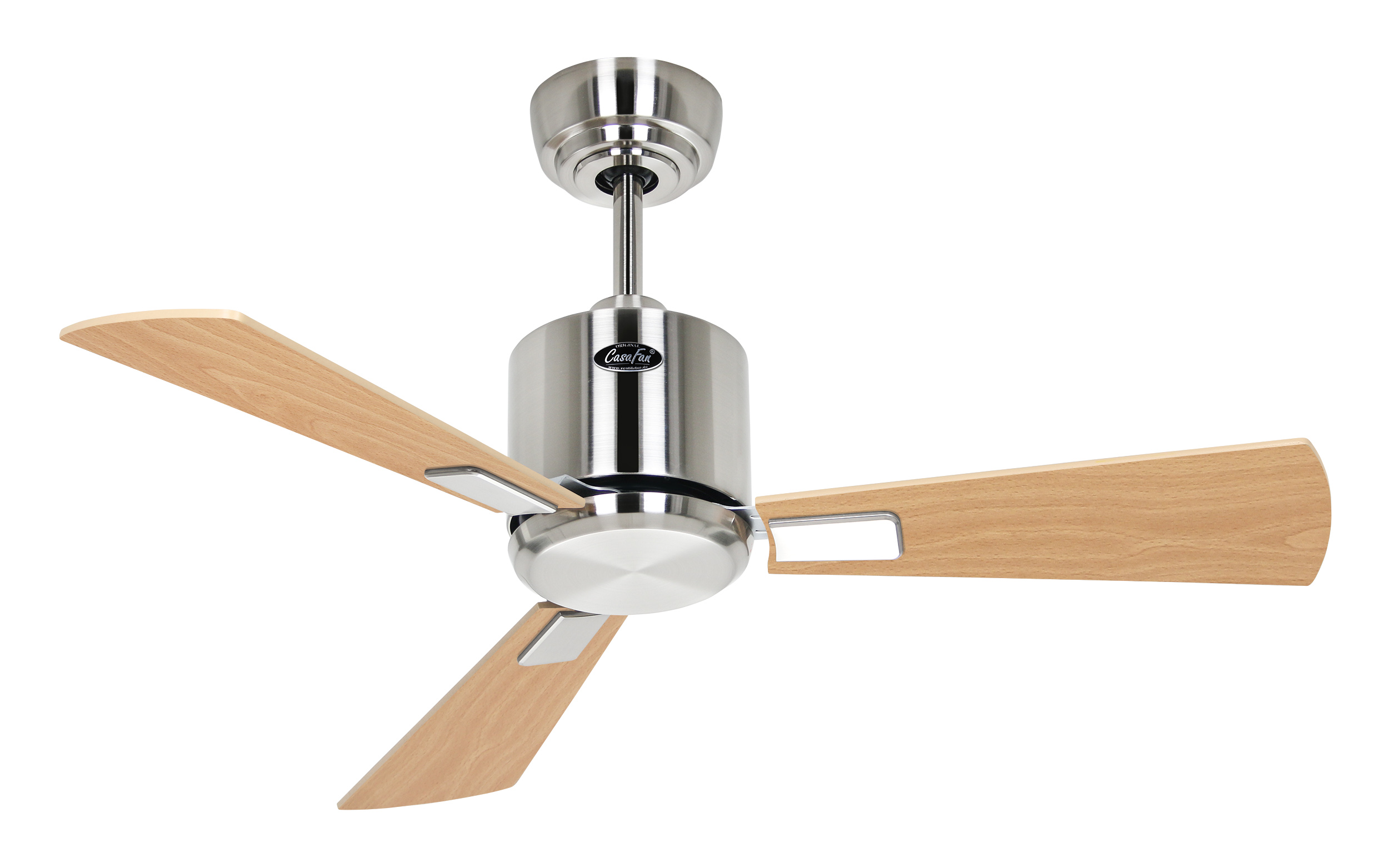CasaFan Deckenventilator ECO NEO III 92 BN-AH/BU - Gehäuse Chrom gebürstet - 4 Flügel Ahorn/Buche - mit Fernbedienung - Ø 92 cm
