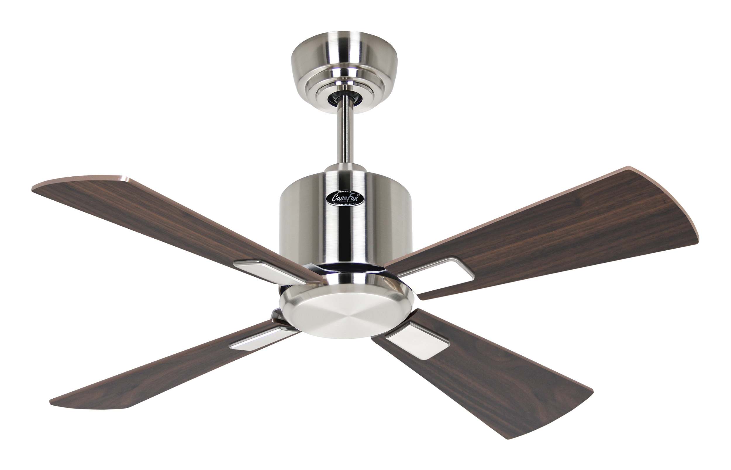 CasaFan Deckenventilator ECO NEO III 92 BN-NB/KI - Gehäuse Chrom gebürstet - 4 Flügel Nussbaum/Kirschbaum - mit Fernbedienung - Ø 92 cm