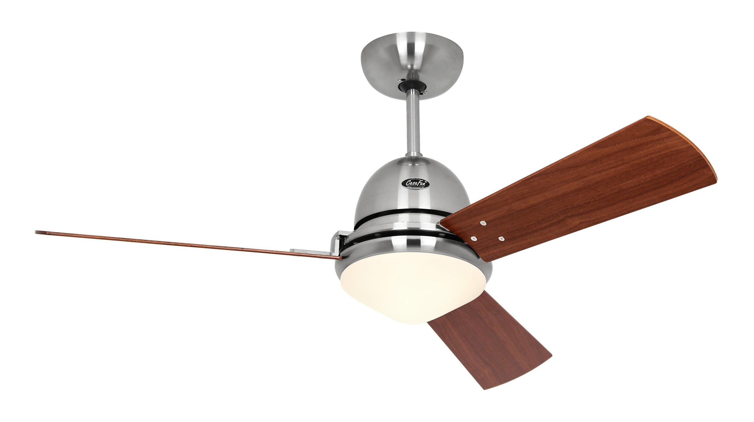 CasaFan Deckenventilator LIBECCIO BN mit Fernbedienung - Chrom gebürstet - 4 Flügel Kirsche/Ahorn  Ø 120 cm - 4 Flügel Wenge/Astpinie Ø 142 - mit Leuchte