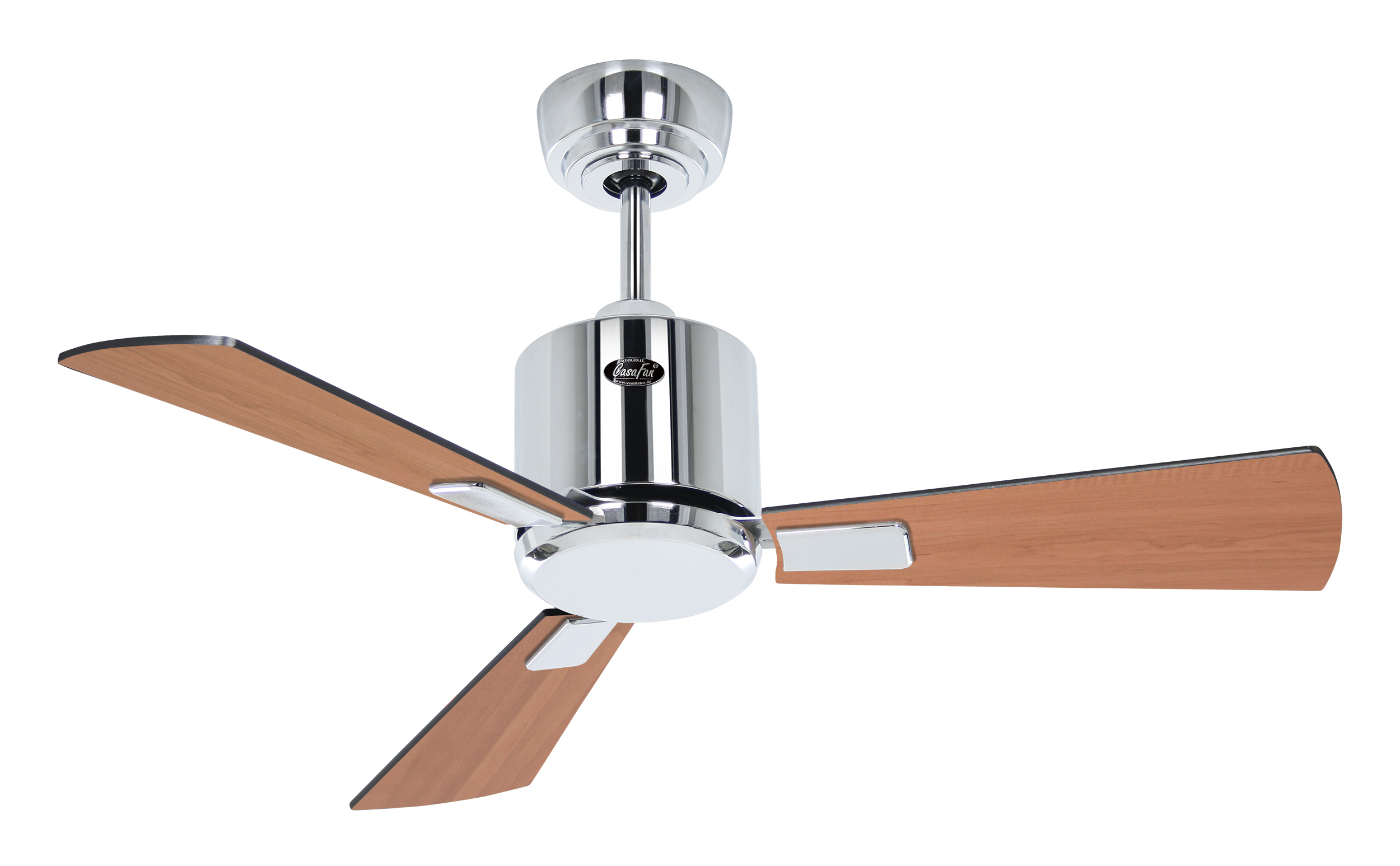 CasaFan Deckenventilator ECO NEO III 92 CH-SW/TK - Gehäuse Chrom glänzend - 4 Flügel Lack schwarz/Teak - mit Fernbedienung - Ø 92 cm