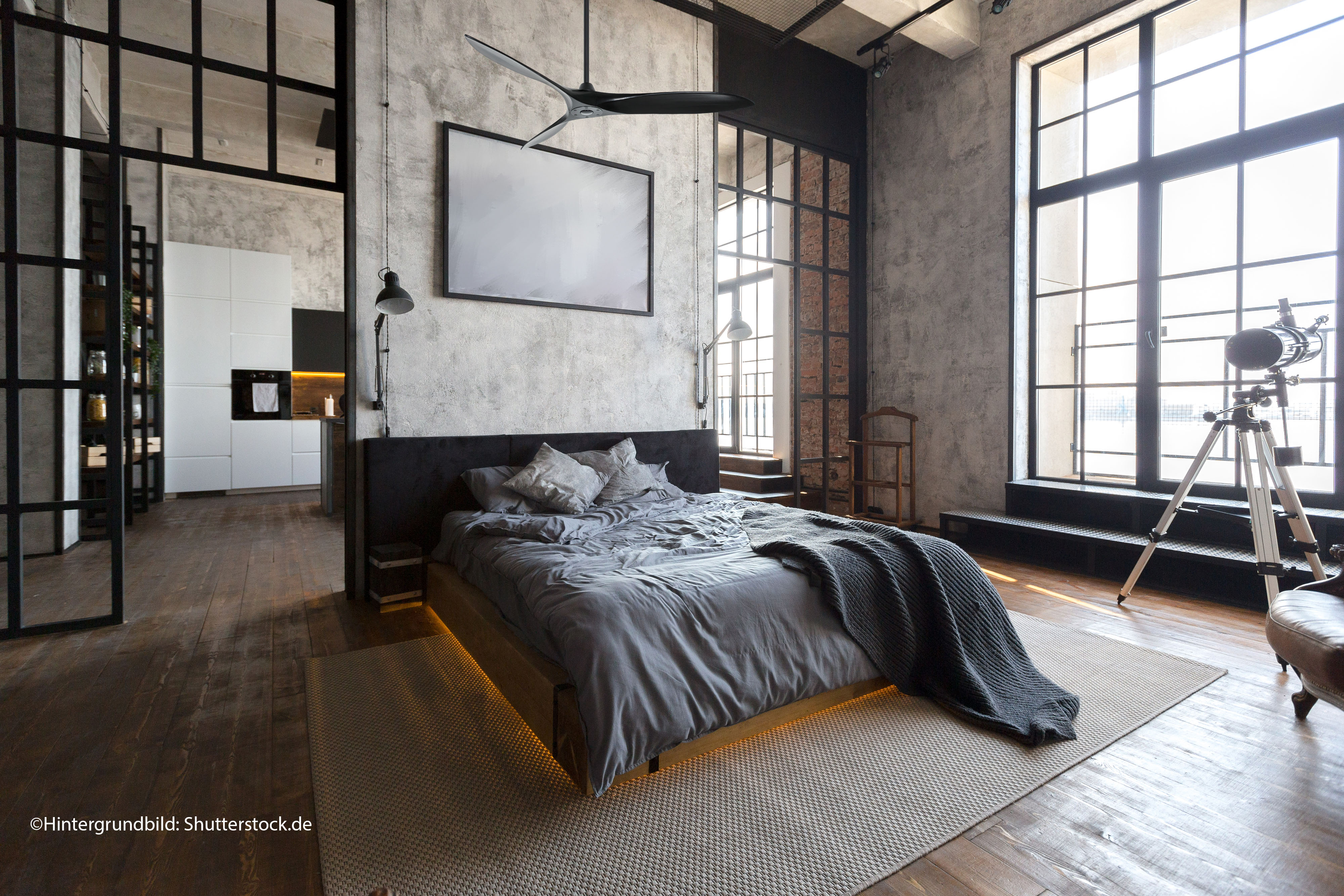 Ambiente CasaFan Deckenventilator ECO AIRSCREW 152 MS-MS - Gehäuse Lack matt schwarz - 3 Flügel Matt schwarz - mit Fernbedienung - Ø 152 cm