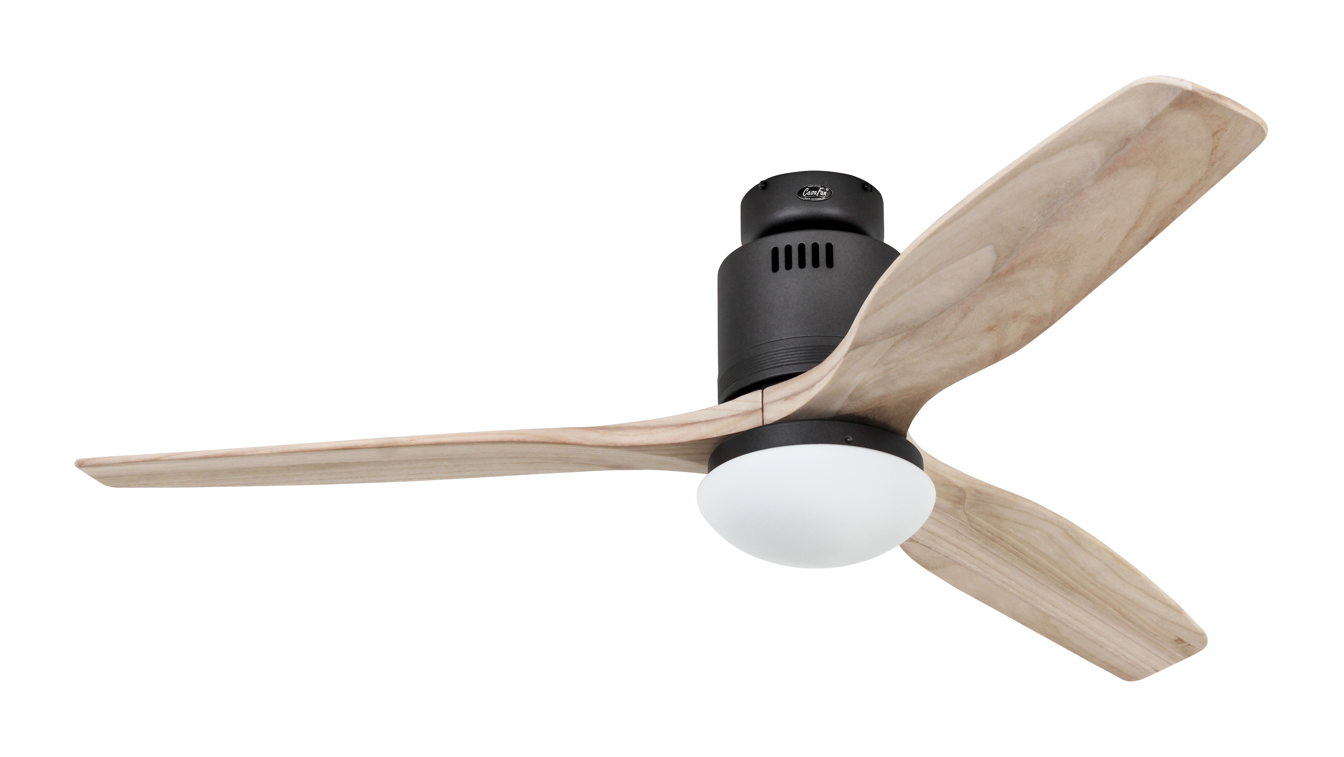 CasaFan Deckenventilator AERODYNAMIX ECO 132 BG-NT -  Lack basaltgrau - 3 Flügel Holz natur - Ø 132 cm - mit Fernbedienung - mit Leuchte