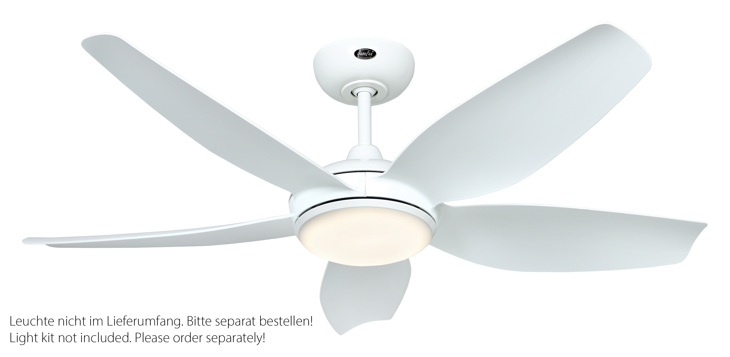 CasaFan Deckenventilator Eco Volare 116 WE-LG- Gehäuse Lack weiß - 5 Flügel Lack weiß - mit Fernbedienung - Ø 116 cm