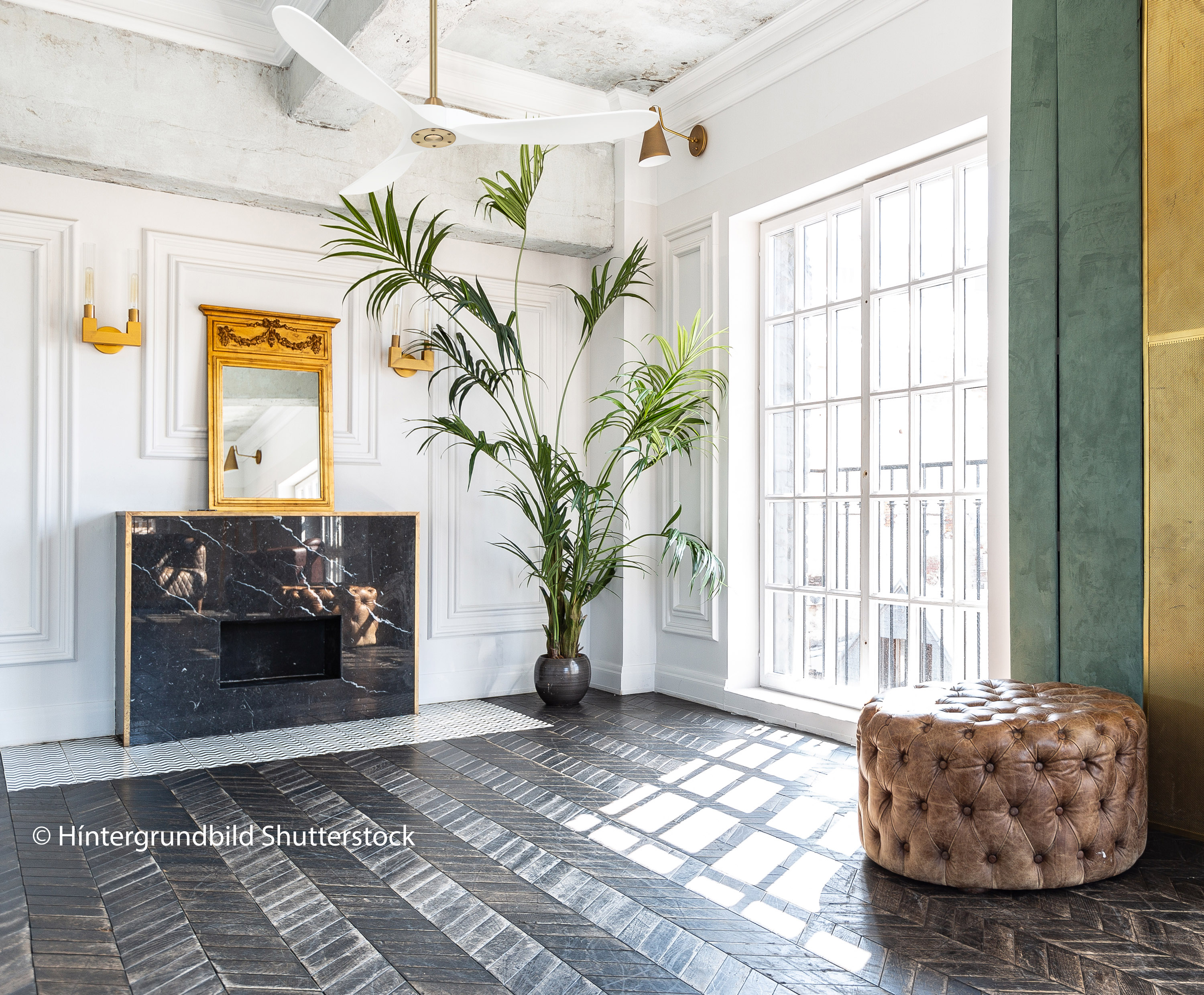 Ambiente CasaFan Deckenventilator ECO GENUINO 152 MG-MW - Gehäuse Messing gebürstet - 3 Flügel Massivholz Lack matt weiß - Ø 152 cm - mit Fernbedienung