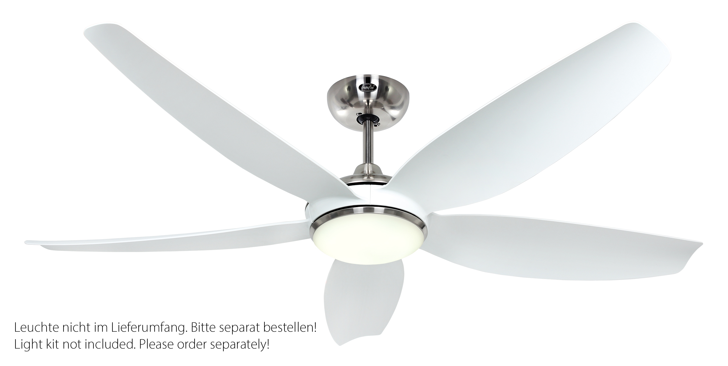 CasaFan Deckenventilator Eco Volare 142 BN-WE - Gehäuse Chrom gebürstet - 5 Flügel Lack weiß - mit Fernbedienung - Ø 142 cm