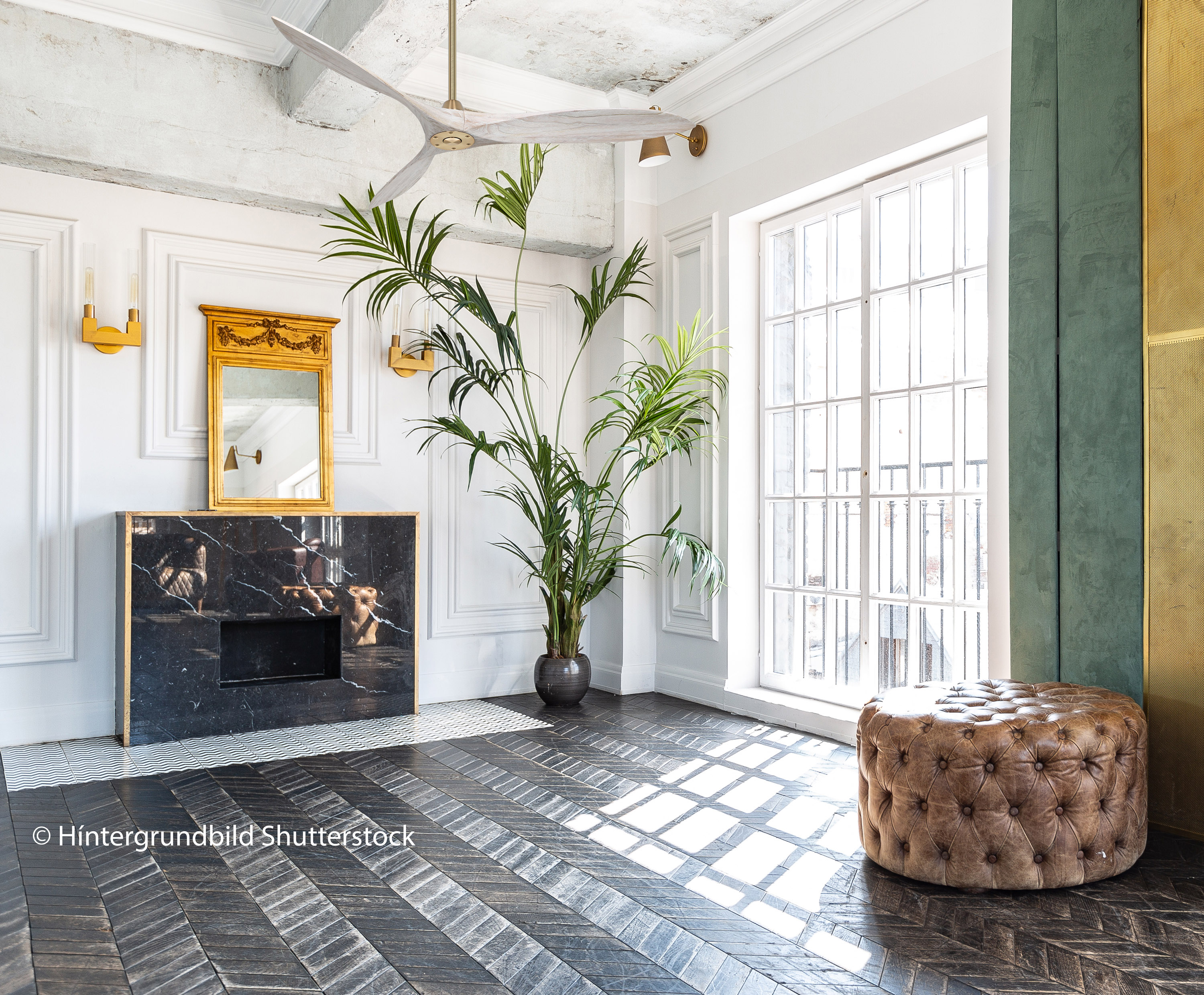 Ambiente CasaFan Deckenventilator ECO AIRSCREW 152 MG-BW - Gehäuse Messing gebürstet - 3 Flügel Weiß gebürstet - mit Fernbedienung - Ø 152 cm