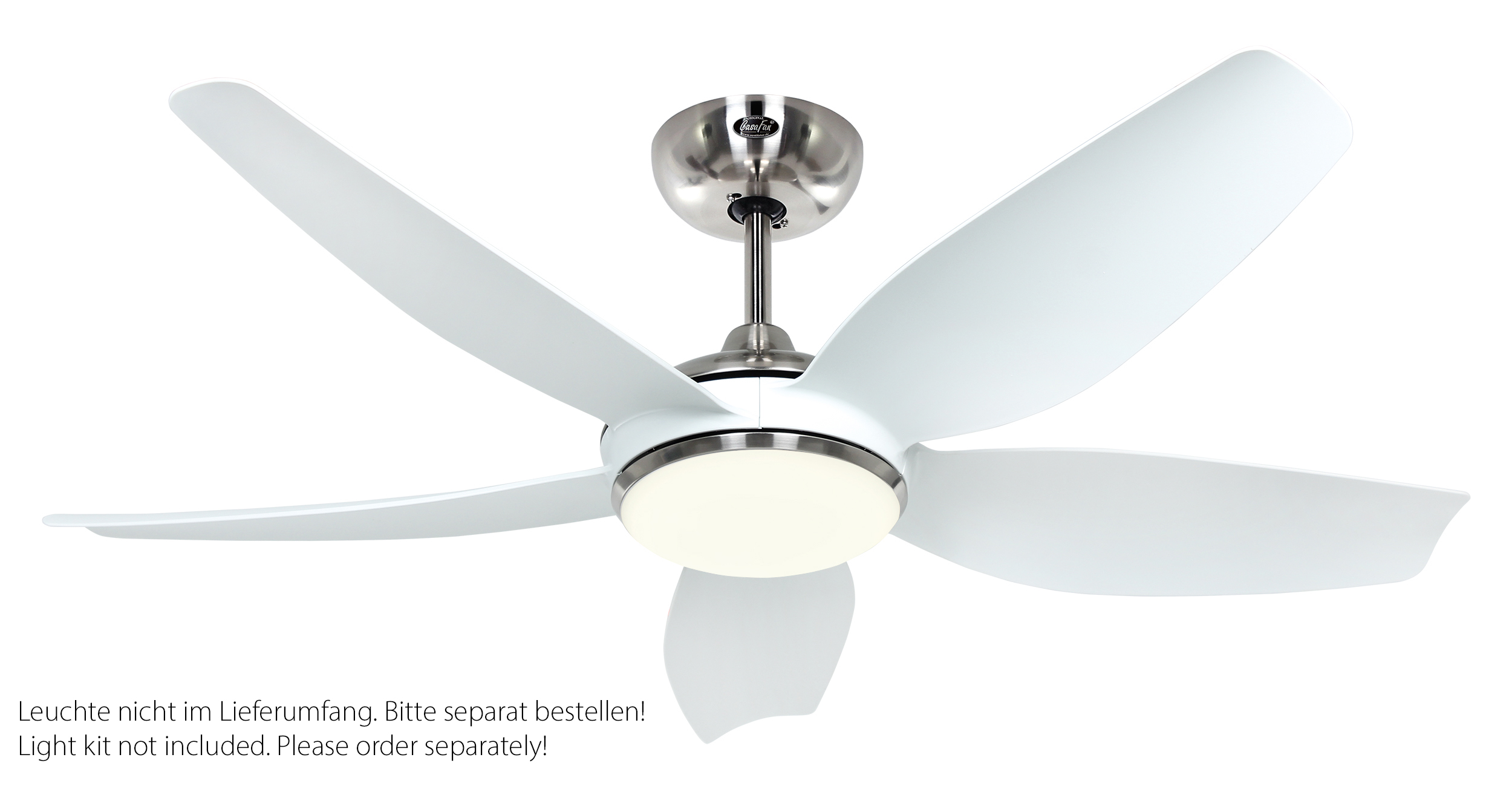 CasaFan Deckenventilator Eco Volare 116 BN-WE - Gehäuse Chrom gebürstet- 5 Flügel Lack weiß- mit Fernbedienung - Ø 116 cm