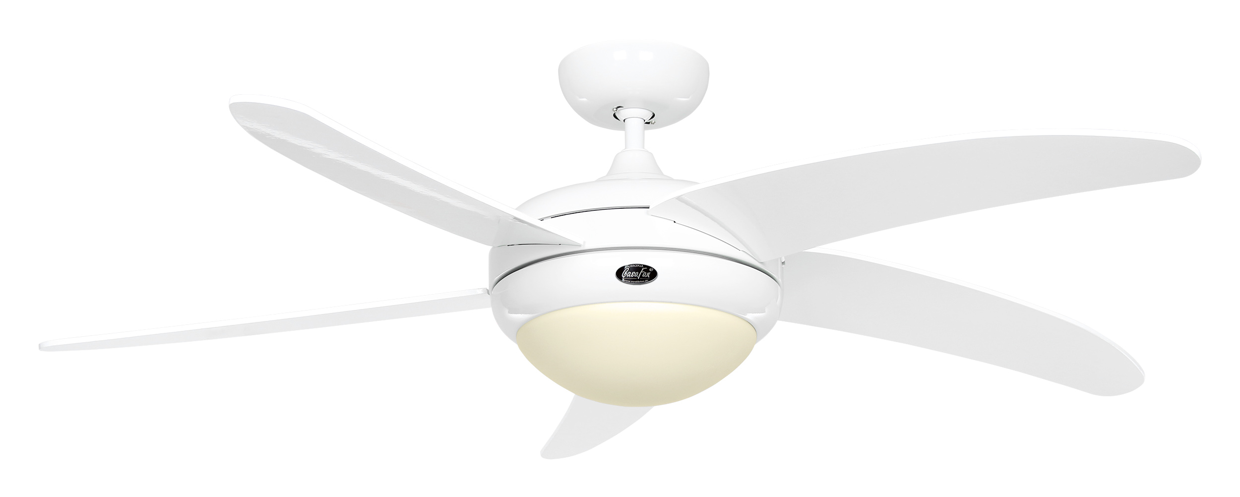CasaFan Deckenventilator ECLICA WE-WE mit Fernbedienung - Gehäuse Lack weiß - 5 Flügel Lack weiß - Ø 132 - mit Leuchte