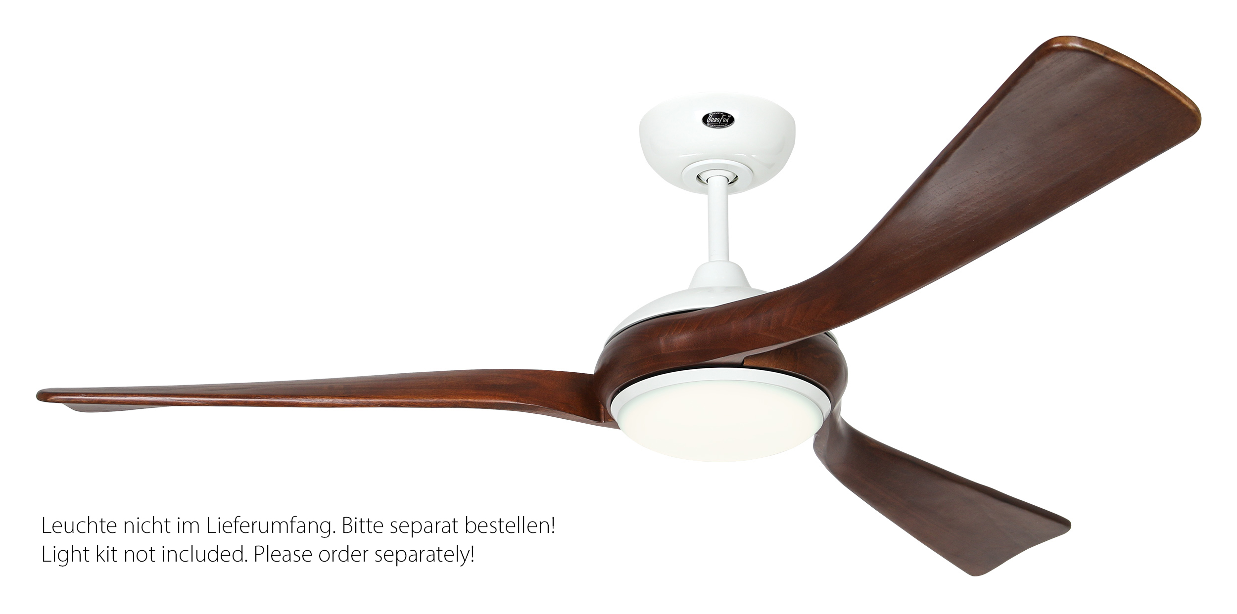 CasaFan Deckenventilator Eco Interior WE-NB - Gehäuse Lack weiß - 3 Flügel Nussbaum - mit Fernbedienung - Ø 140 cm