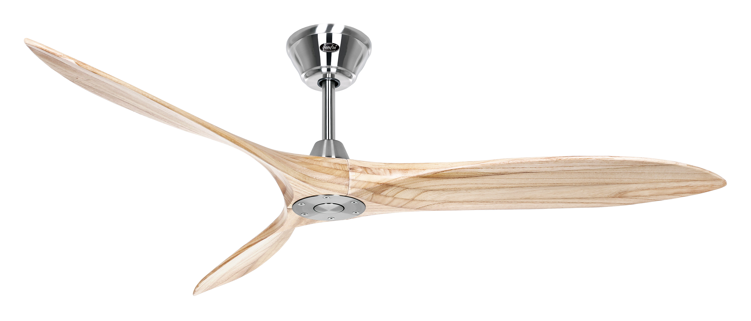 CasaFan Deckenventilator ECO AIRSCREW 152 BN-NT - Gehäuse Chrom gebürstet - 3 Flügel Holz natur - mit Fernbedienung - Ø 152 cm