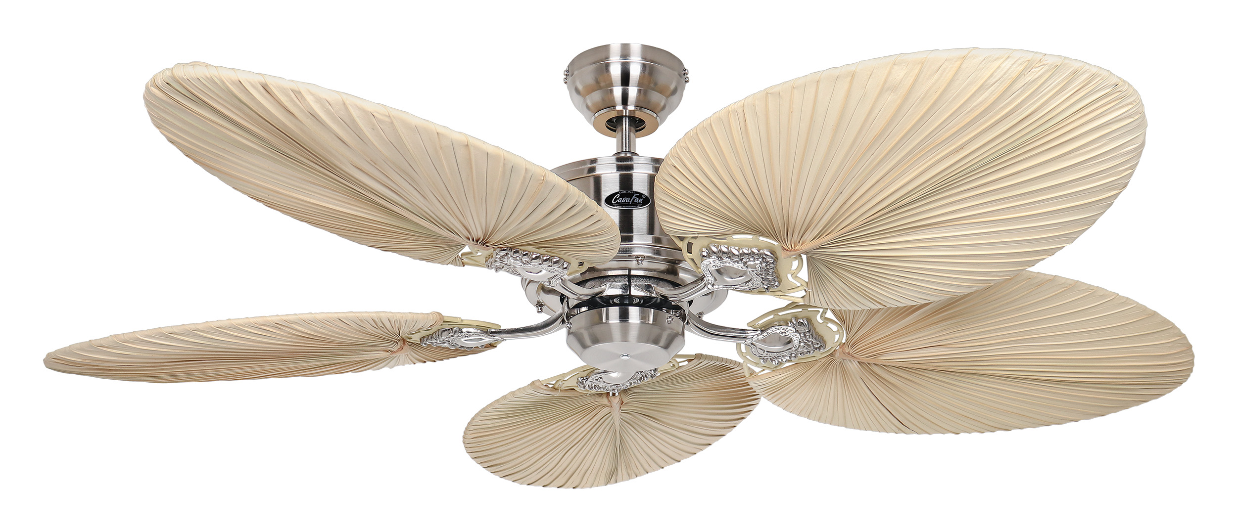 CasaFan Deckenventilator CARIBBEAN DREAM ECO II BN-PLM- Gehäuse Chrom gebürstet - Flügel Palmblatt natur - mit Fernbedienung