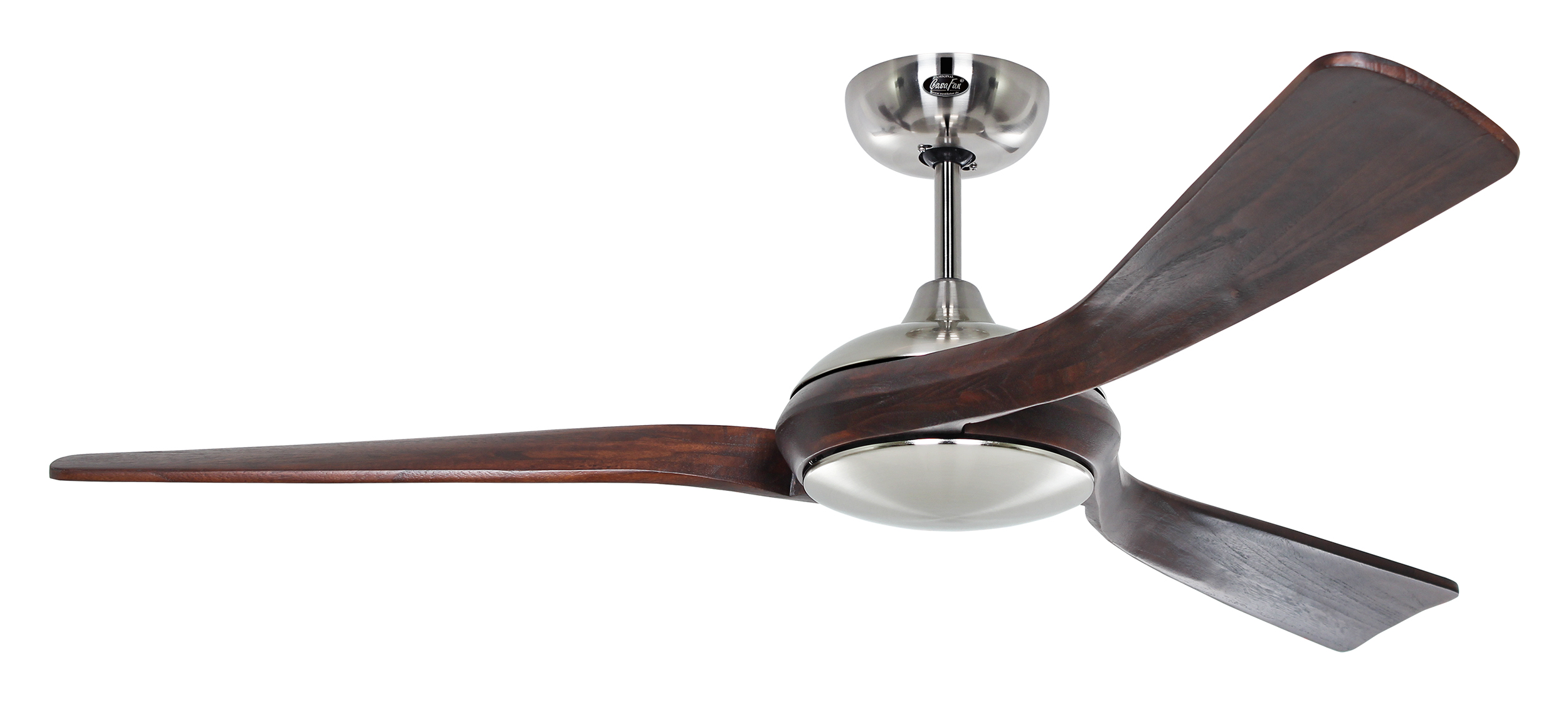 CasaFan Deckenventilator Eco Interior BN-NB - Gehäuse Chrom gebürstet - 3 Flügel Nussbaum - mit Fernbedienung - Ø 140 cm