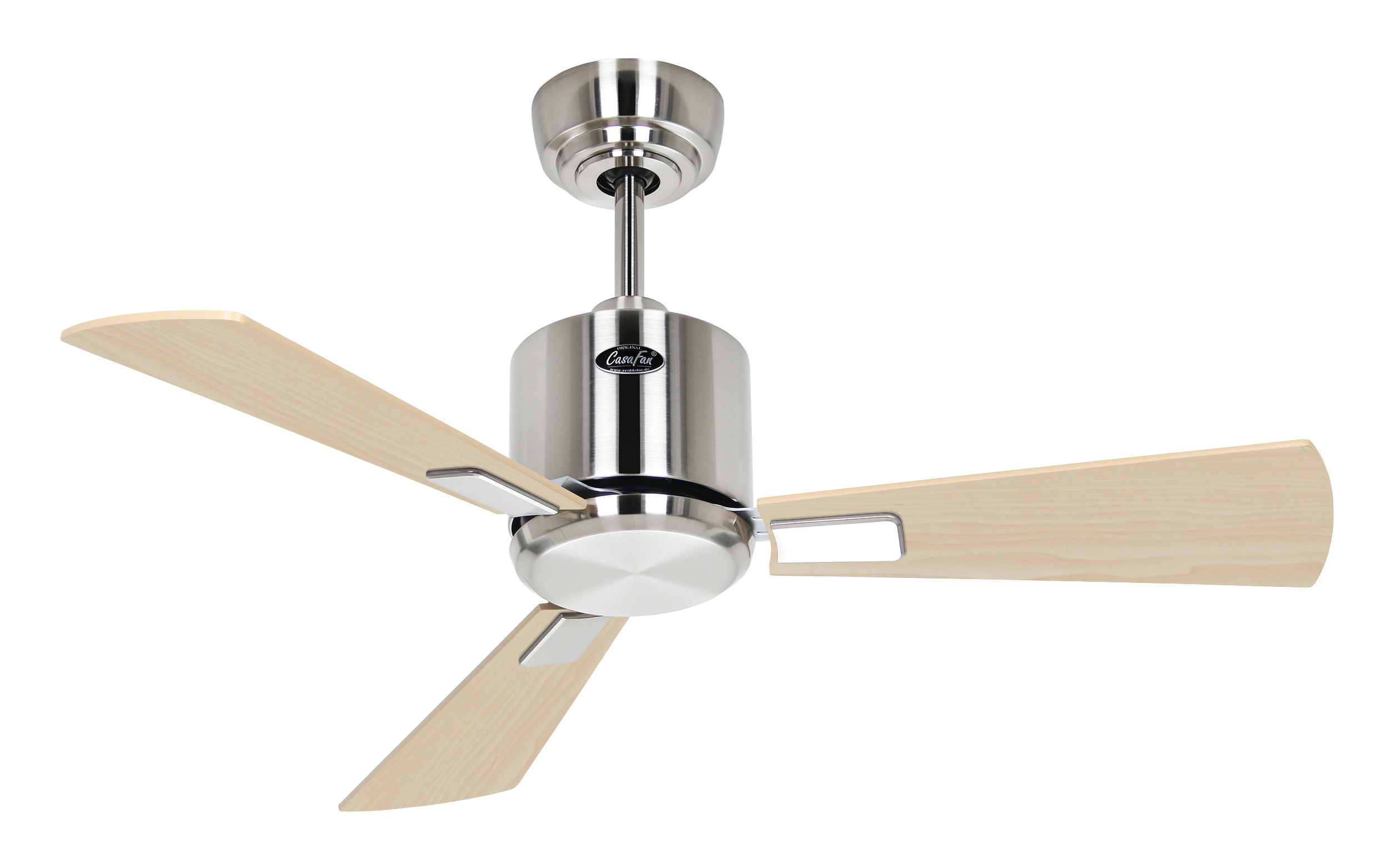 CasaFan Deckenventilator ECO NEO III 92 BN-AH/BU - Gehäuse Chrom gebürstet - 4 Flügel Ahorn/Buche - mit Fernbedienung - Ø 92 cm