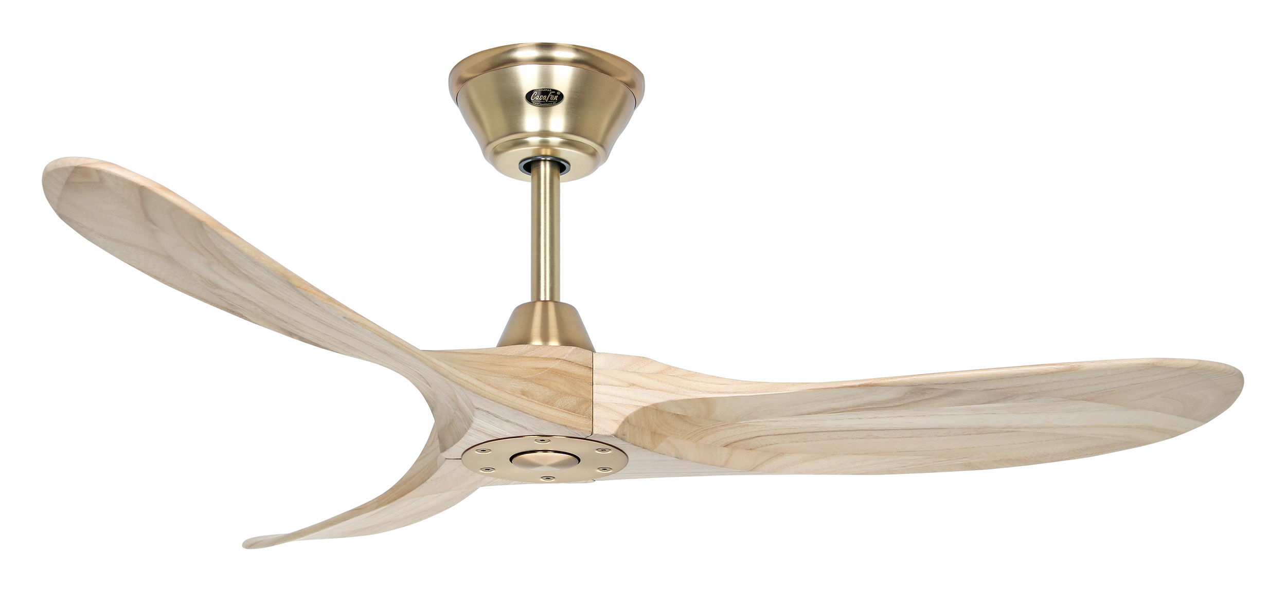 CasaFan Deckenventilator ECO GENUINO 122 MG-NB - Gehäuse Messing  gebürstet - 3 Flügel Massivholz natur - Ø 122 cm - mit Fernbedienung