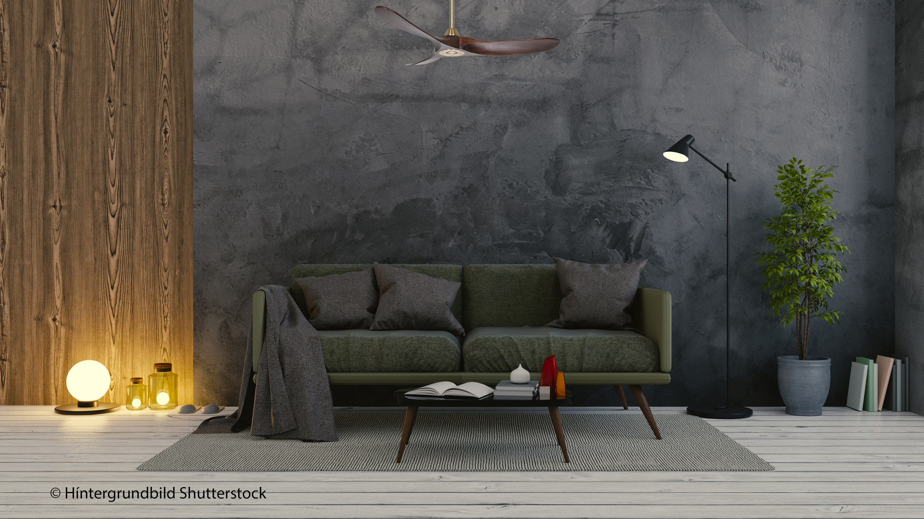 Ambiente CasaFan Deckenventilator ECO GENUINO 122 MG-NB - Gehäuse Messing  gebürstet - 3 Flügel Massivholz Nussbaum gebeizt - Ø 122 cm - mit Fernbedienung