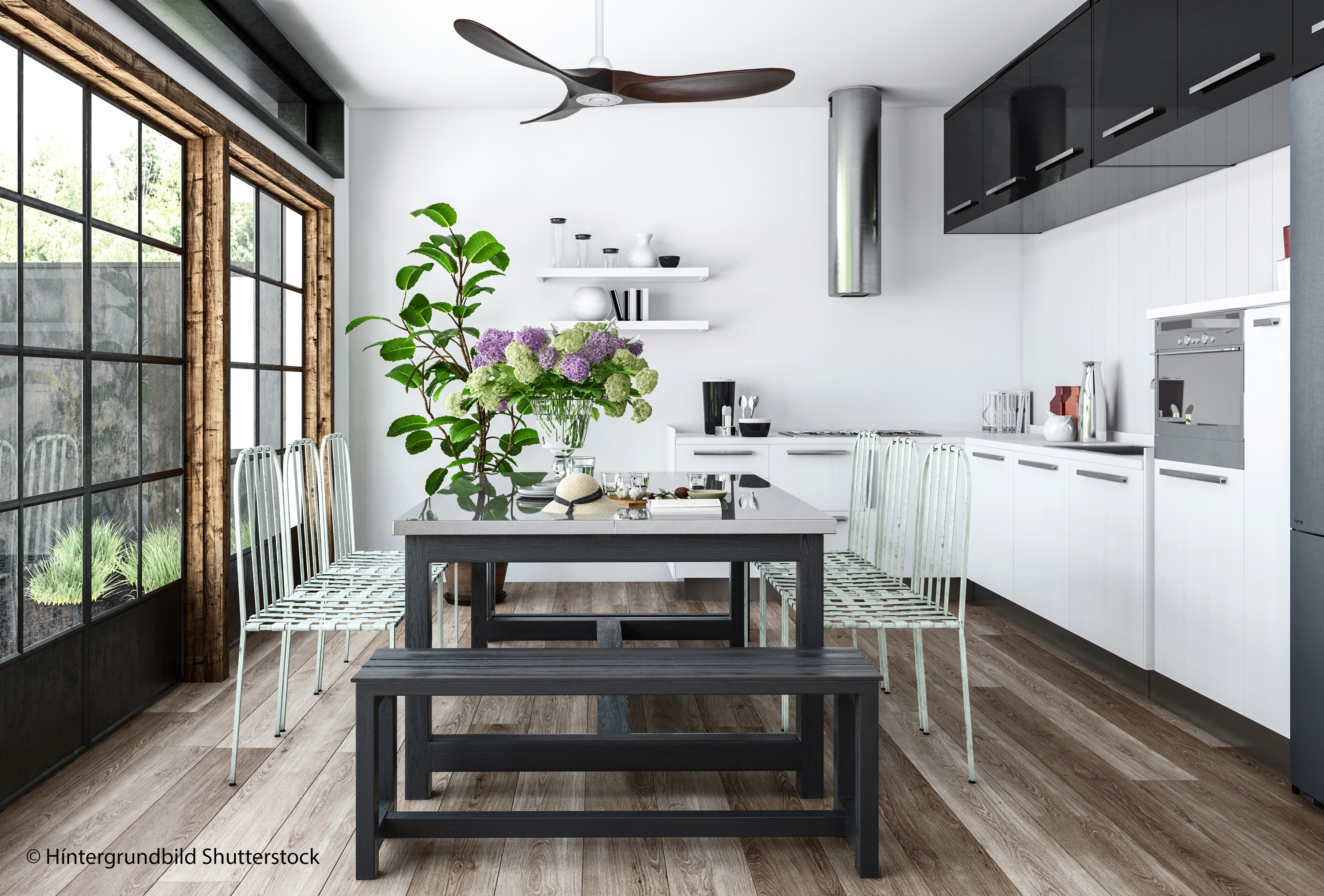 Ambiente CasaFan Deckenventilator ECO GENUINO 122 MW-NB - Gehäuse Lack matt weiß - 3 Flügel Massivholz natur - Ø 122 cm - mit Fernbedienung