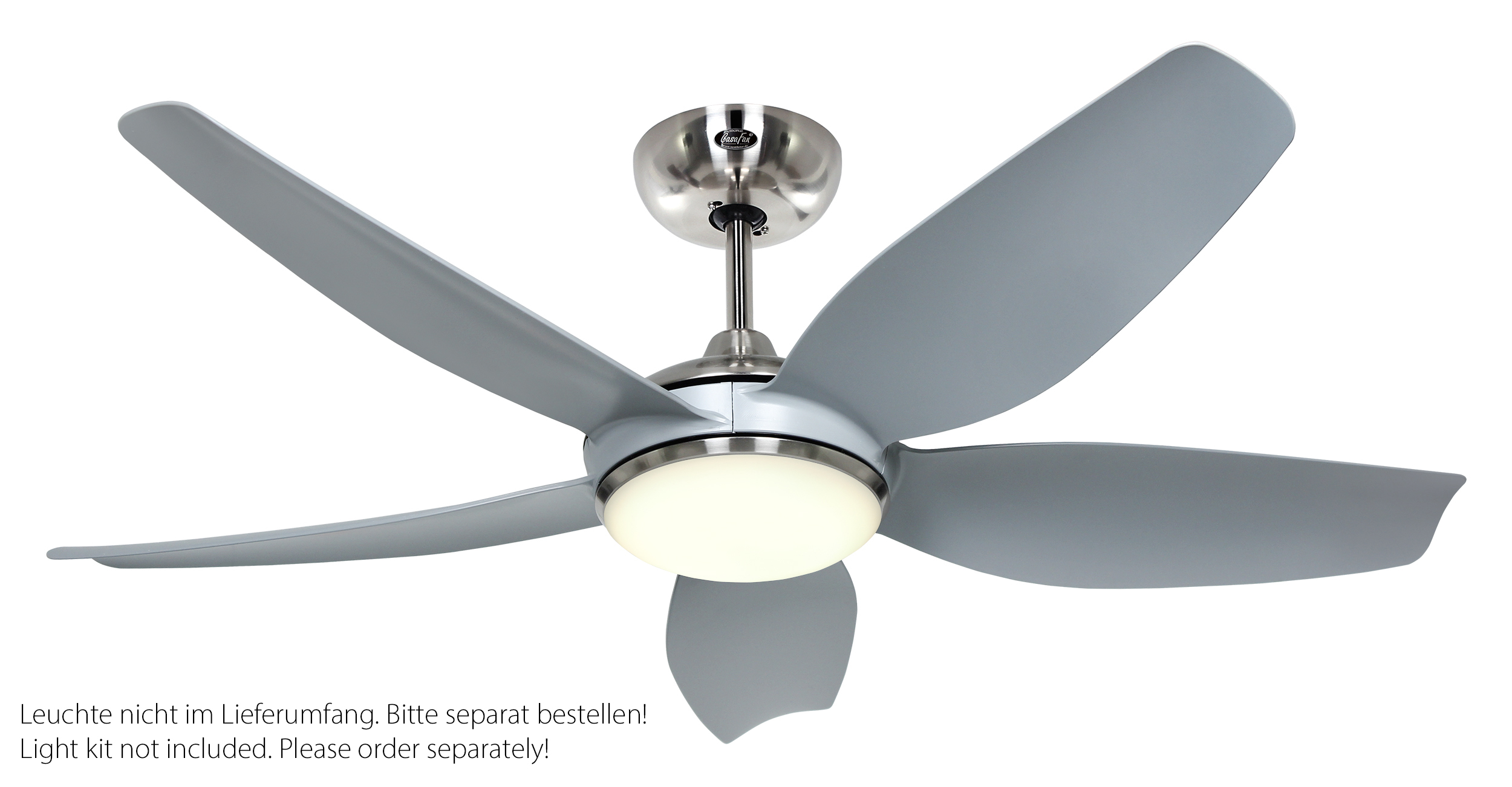 CasaFan Deckenventilator Eco Volare 116 BN-LG - Gehäuse Chrom gebürstet- 5 Flügel Lack lichtgrau - mit Fernbedienung - Ø 116 cm