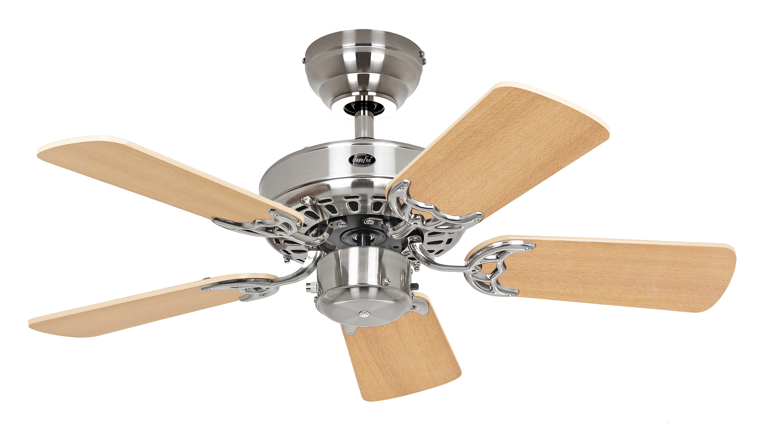CasaFan Deckenventilator CLASSIC ROYAL 75 BN-BU/KB - Gehäuse Chrom gebürstet - 5 Flügel Buche/Kernbuche - Ø 76,2 cm
