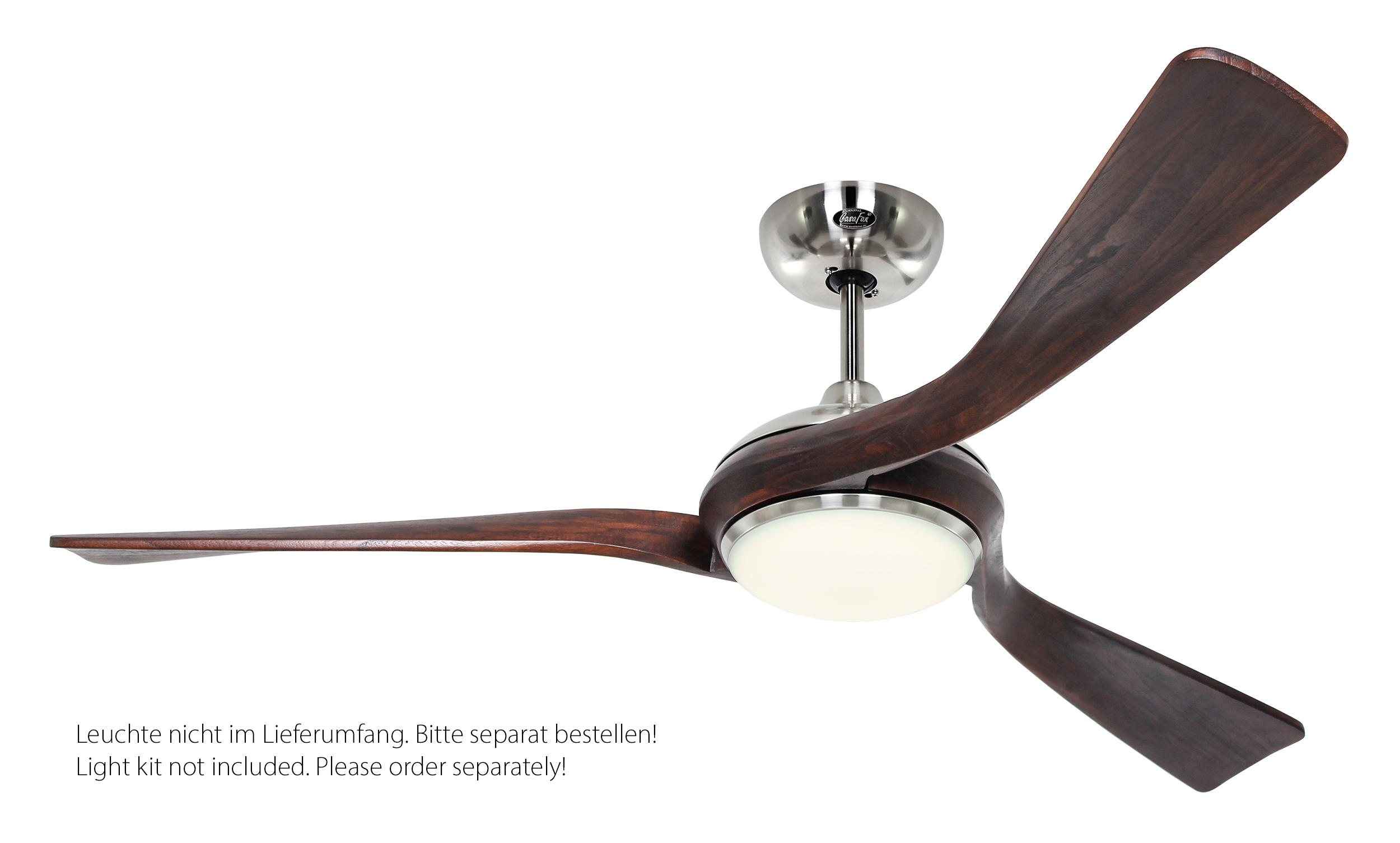 CasaFan Deckenventilator Eco Interior BN-NB - Gehäuse Chrom gebürstet - 3 Flügel Nussbaum - mit Fernbedienung - Ø 140 cm