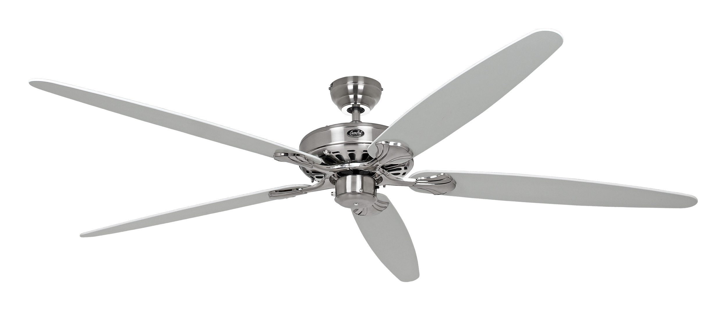 CasaFan Deckenventilator CLASSIC ROYAL 180 BN-WE/LG - 5 Flügel Lack weiß/lichtgrau - Gehäuse Chrom gebürstet - Ø 180 cm