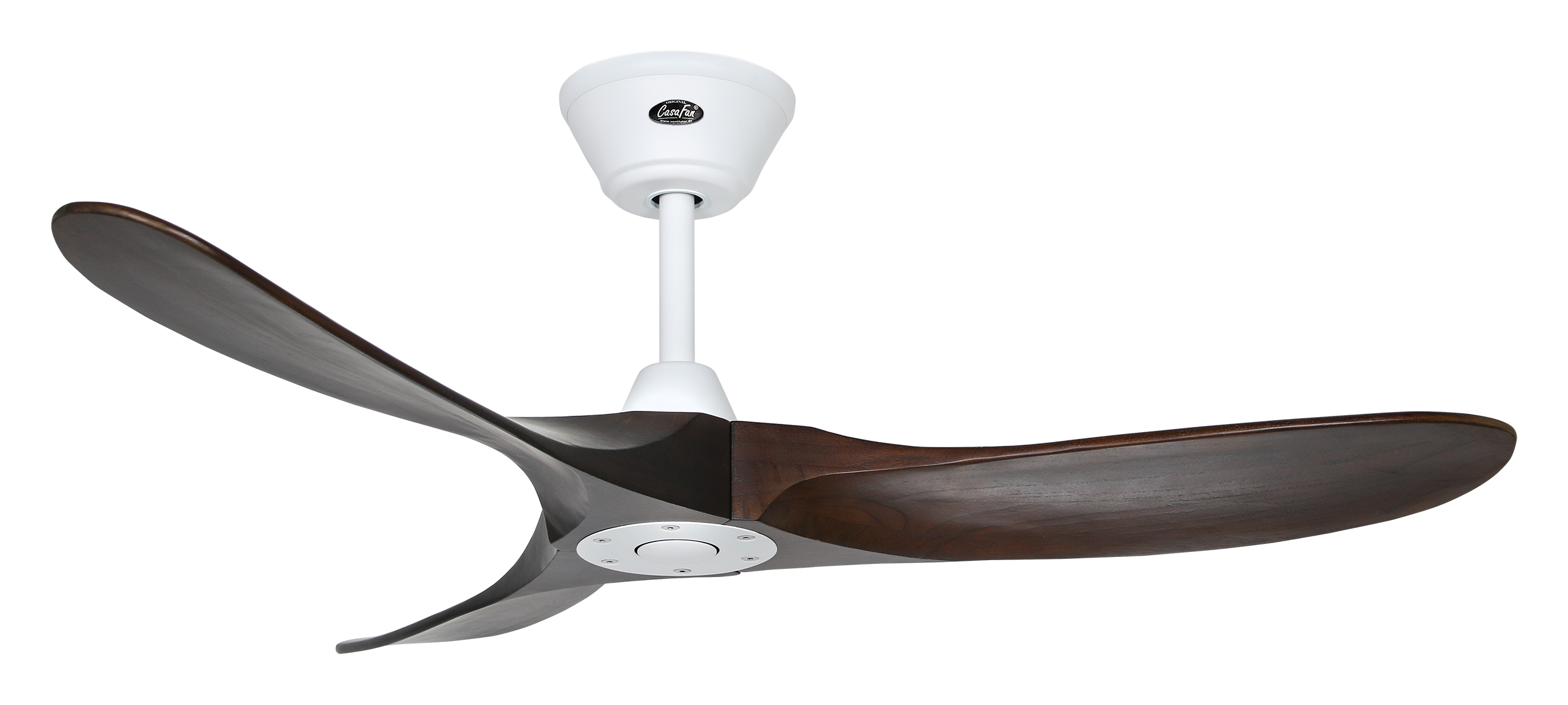 CasaFan Deckenventilator ECO GENUINO 122 MW-NB - Gehäuse Lack matt weiß - 3 Flügel Massivholz natur - Ø 122 cm - mit Fernbedienung