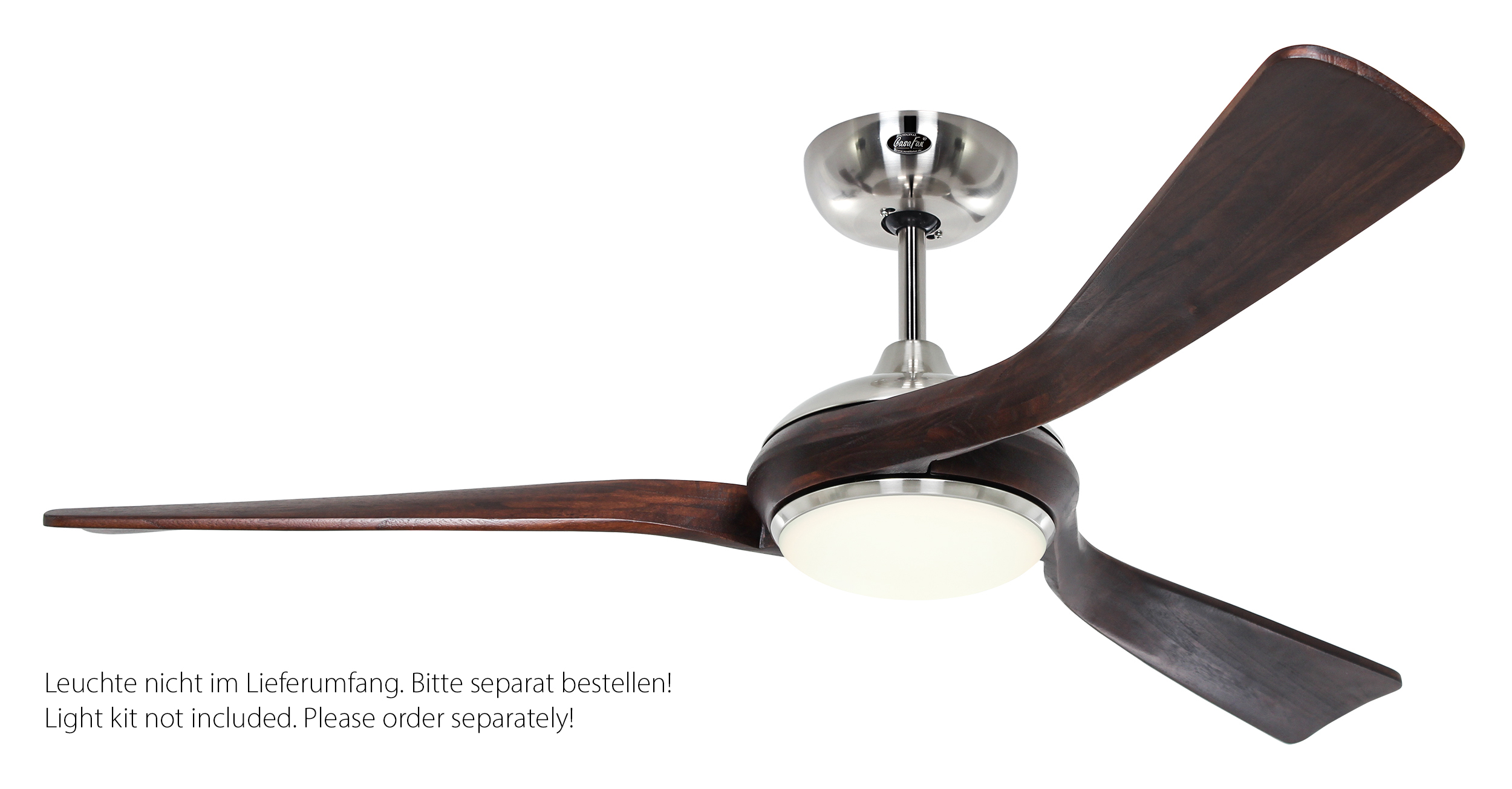 CasaFan Deckenventilator Eco Interior BN-NB - Gehäuse Chrom gebürstet - 3 Flügel Nussbaum - mit Fernbedienung - Ø 140 cm