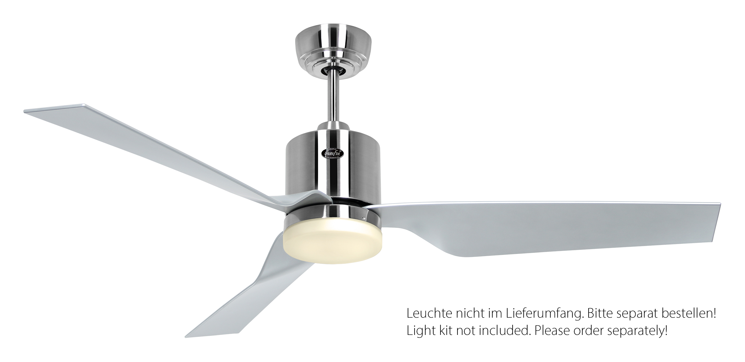 CasaFan Deckenventilator ECO DYNAMIX II BN-SI - Gehäuse Chrom gebürstet - 4 Flügel Kunststoff Lack silber - Ø 132 cm - mit Fernbedienung