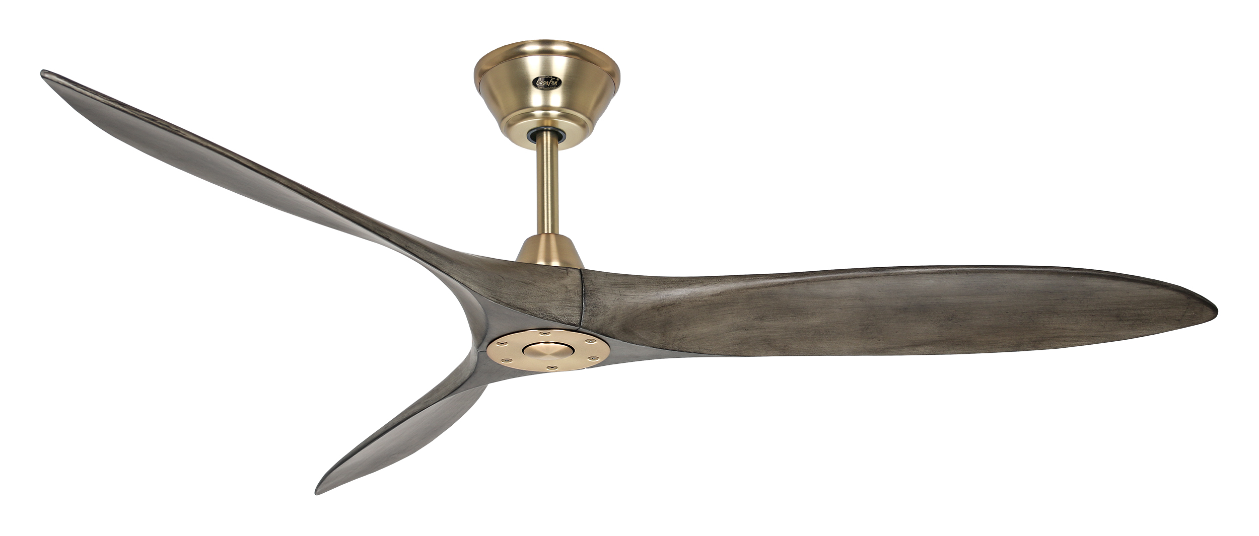 CasaFan Deckenventilator ECO AIRSCREW 152 BN-GW - Gehäuse Messing gebürstet - 3 Flügel Grey washed - mit Fernbedienung - Ø 152 cm