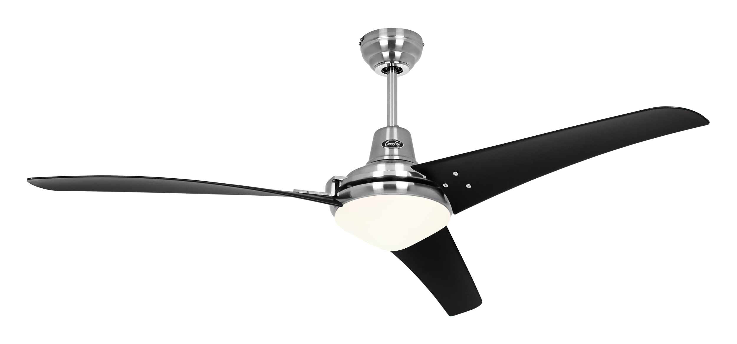 CasaFan Deckenventilator MIRAGE BN-SW mit Fernbedienung - Gehäuse Chrom gebürstet - 4 Flügel Lack schwarz - Ø 142 cm - mit Leuchte