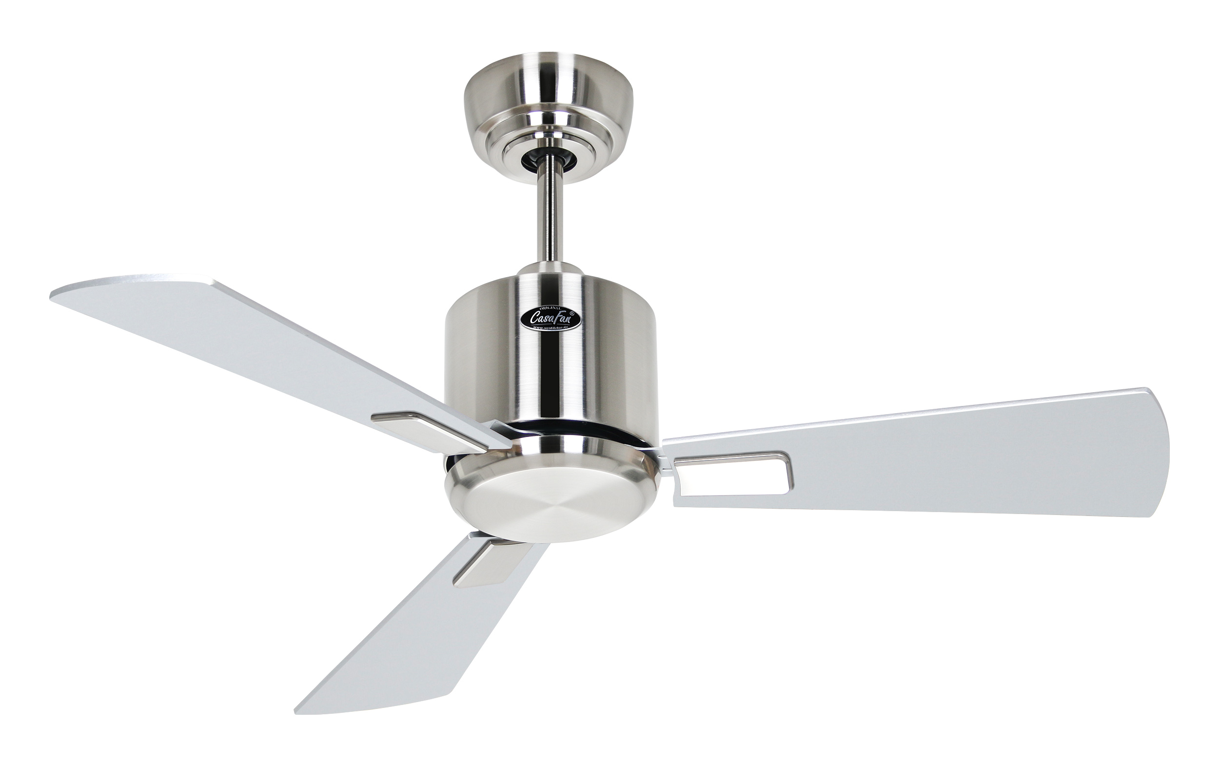 CasaFan Deckenventilator ECO NEO III 92 BN-WE/LG - Gehäuse Chrom gebürstet - 4 Flügel Wenge/Lack silber - mit Fernbedienung - Ø 92 cm