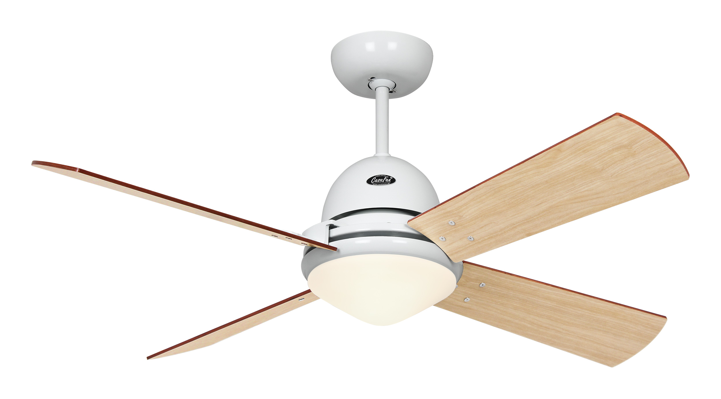 CasaFan Deckenventilator LIBECCIO WE mit Fernbedienung - Lack weiß -4 Flügel Kirsche/Ahorn  Ø 120 cm - 4 Flügel Lack weiß/lichtgrau Ø 142 - mit Leuchte