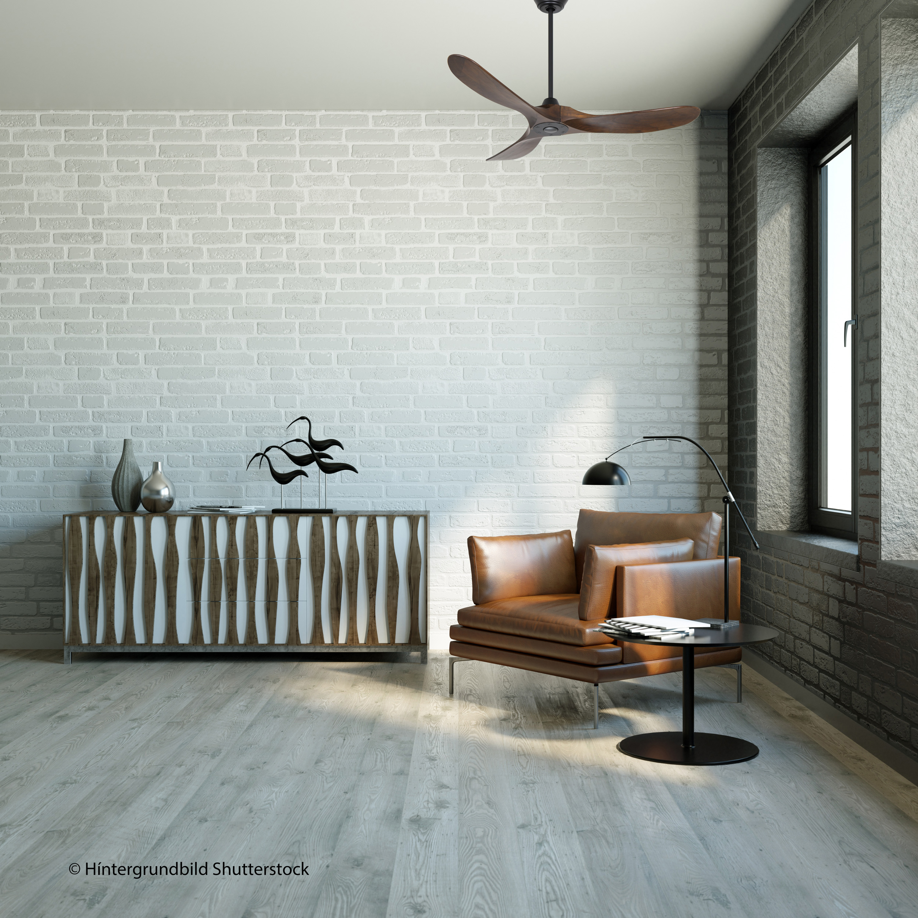 Ambiente CasaFan Deckenventilator ECO GENUINO 122 MS-NB - Gehäuse Lack matt schwarz - 3 Flügel Massivholz Nussbaum gebeizt - Ø 122 cm - mit Fernbedienung