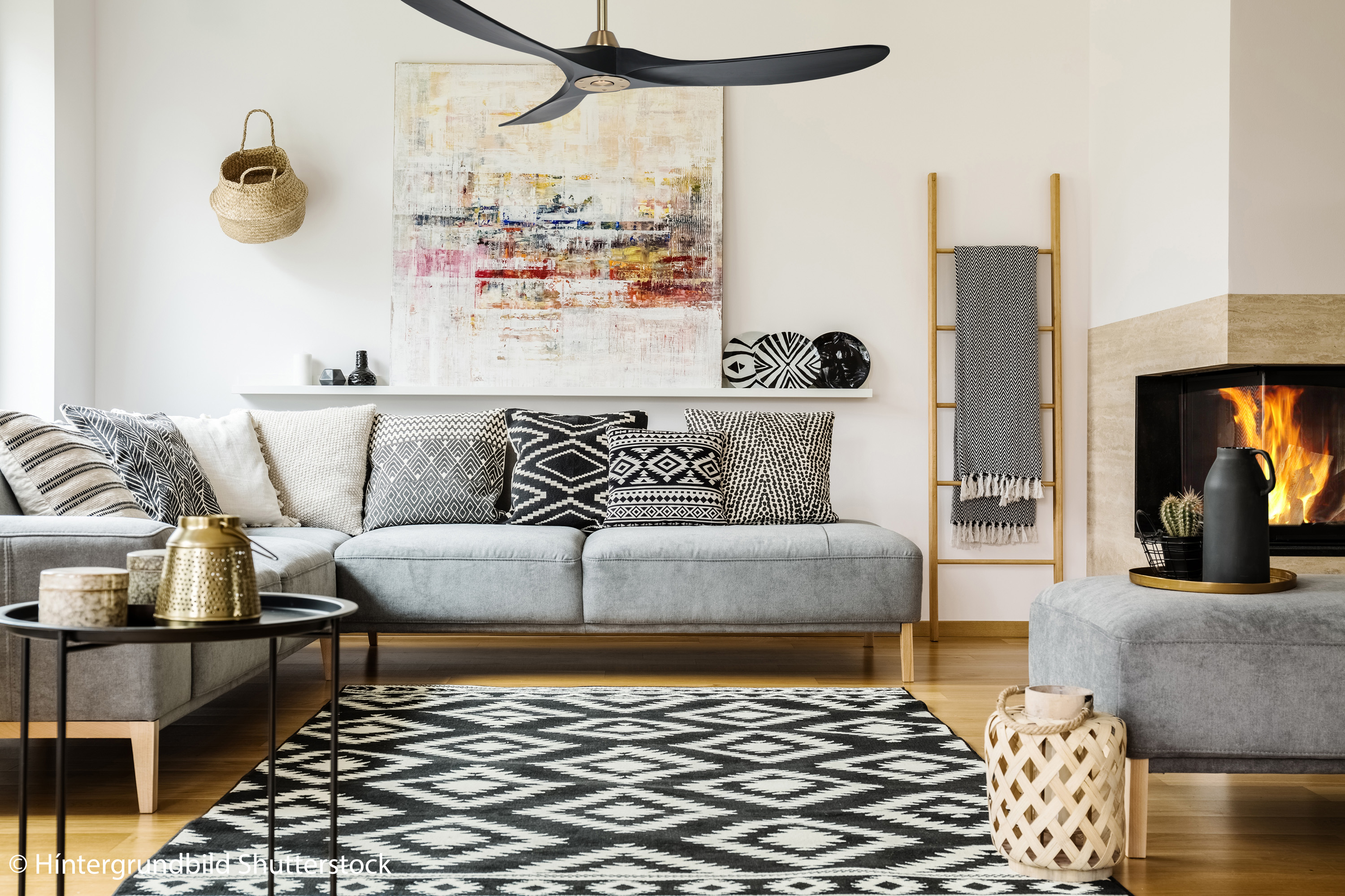 Ambiente CasaFan Deckenventilator ECO GENUINO 152 MG-MS - Gehäuse Messing gebürstet - 3 Flügel Massivholz Lack matt schwarz - Ø 152 cm - mit Fernbedienung