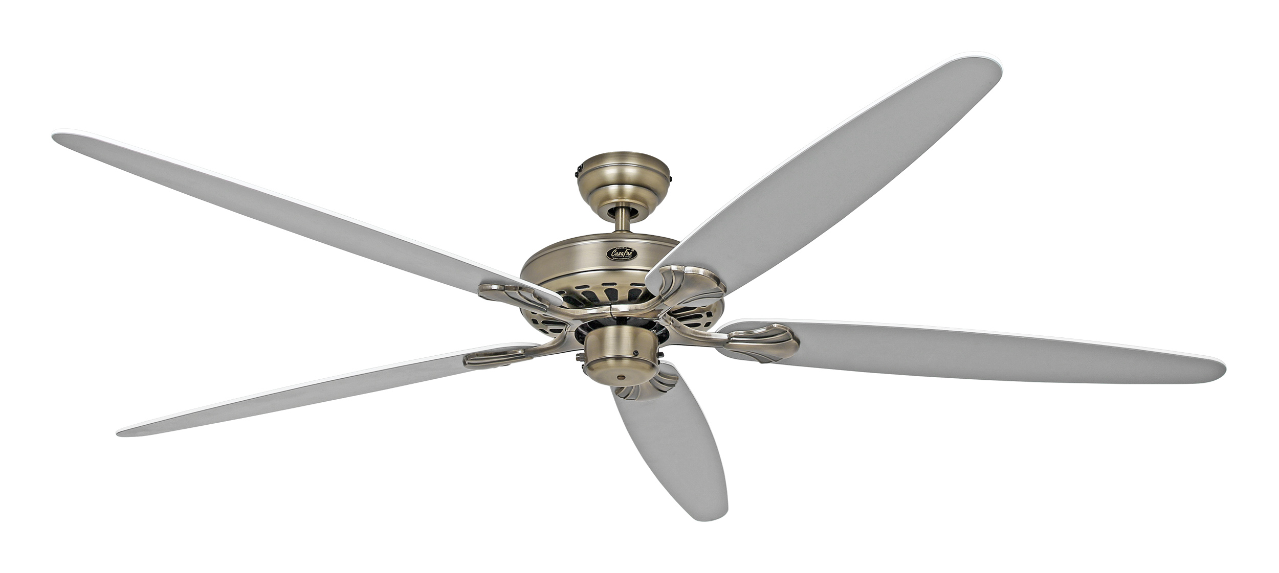 CasaFan Deckenventilator CLASSIC ROYAL 180 MA-WE/LG - 5 Flügel Lack weiß/lichtgrau - Gehäuse Messing antik - Ø 180 cm