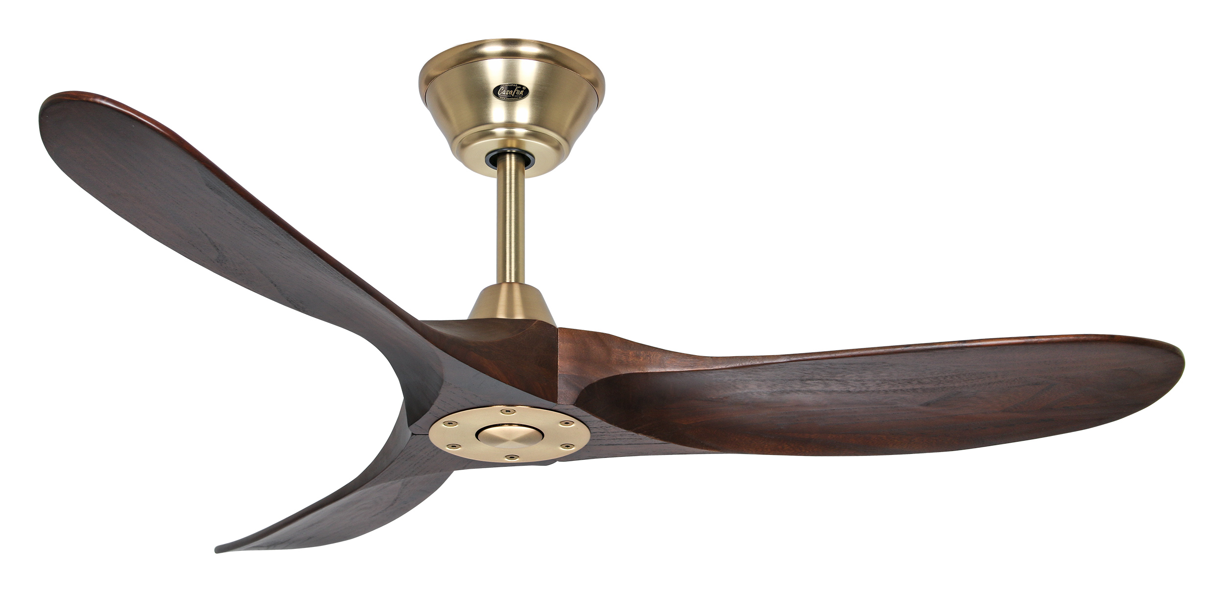 CasaFan Deckenventilator ECO GENUINO 122 MG-NB - Gehäuse Messing  gebürstet - 3 Flügel Massivholz Nussbaum gebeizt - Ø 122 cm - mit Fernbedienung