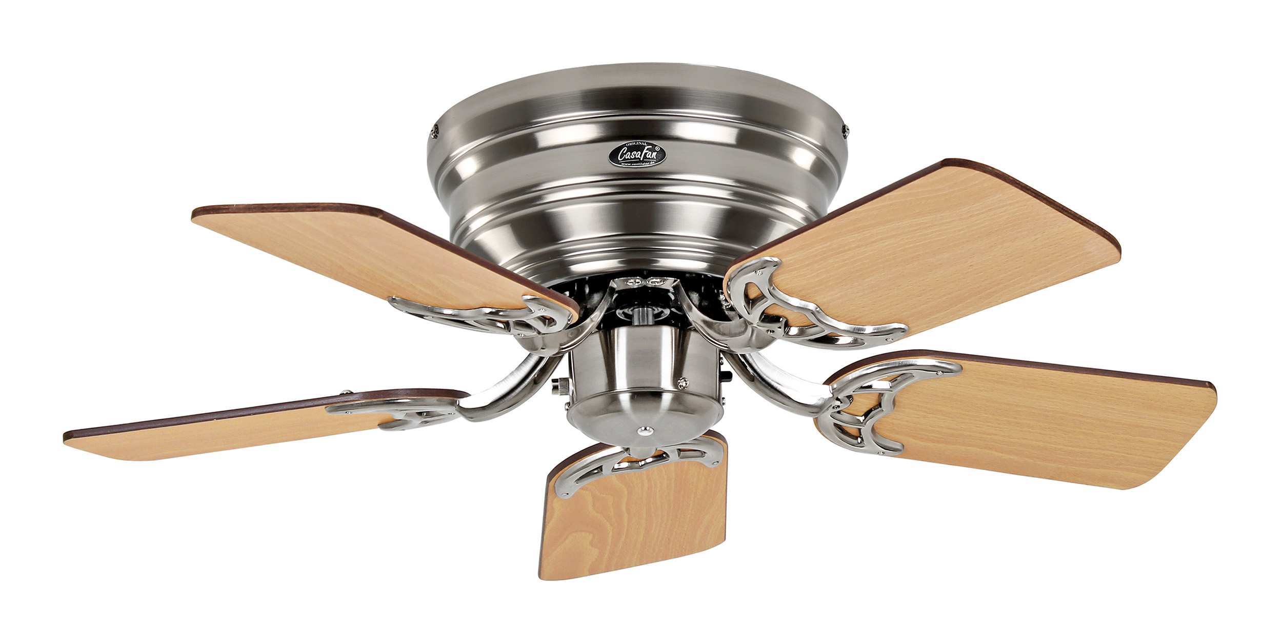 CasaFan Deckenventilator CLASSIC FLAT 75-III BN-NB/BU - Gehäuse Chrom gebürstet - 5 Flügel Nussbaum/Buche - Ø 79,2 cm
